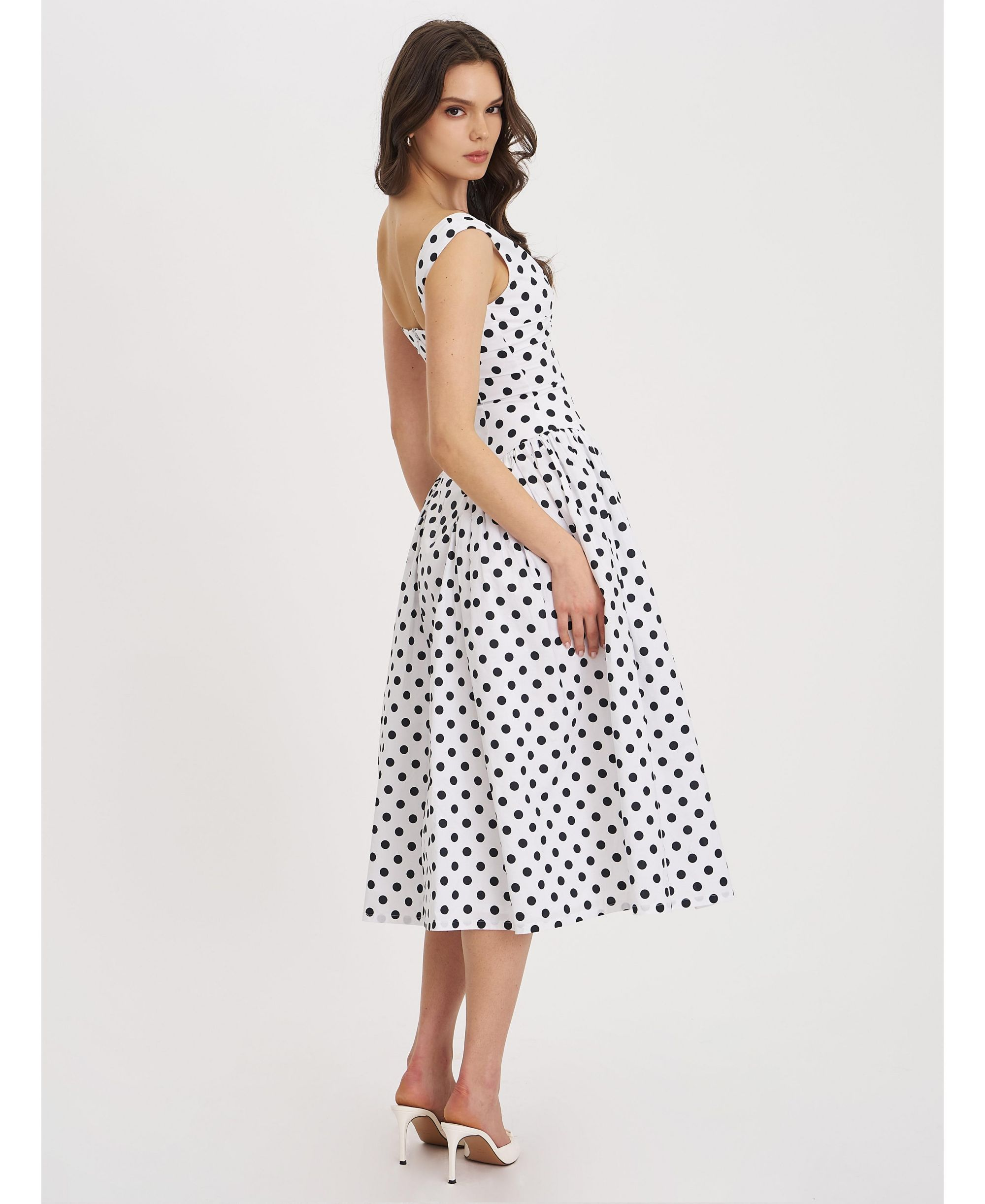 Rahma Polka Dot Drop Waist Midi Cotton Poplin Dress — Image 10