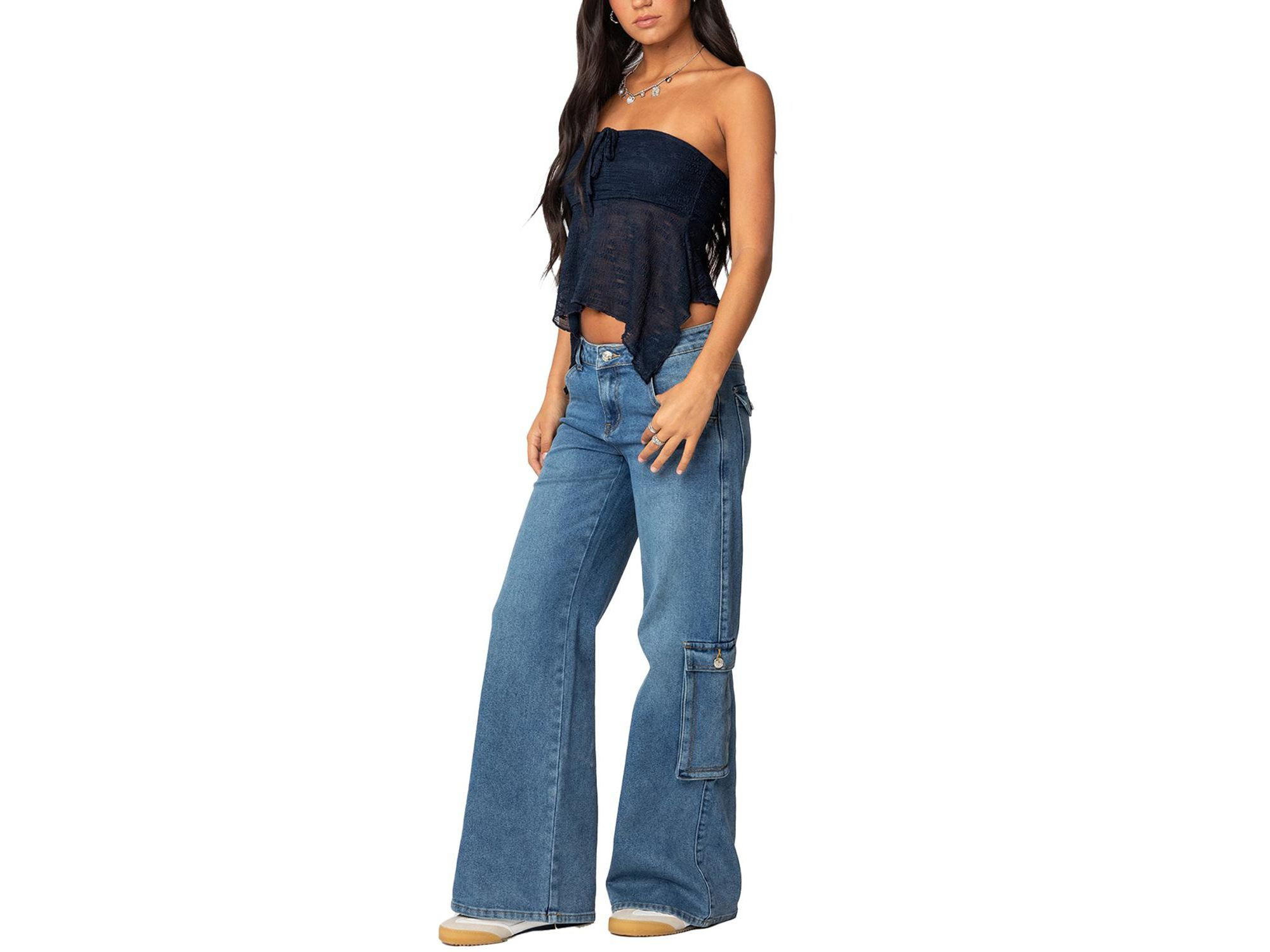 Embroidered Sheer Strapless Top — Image 3