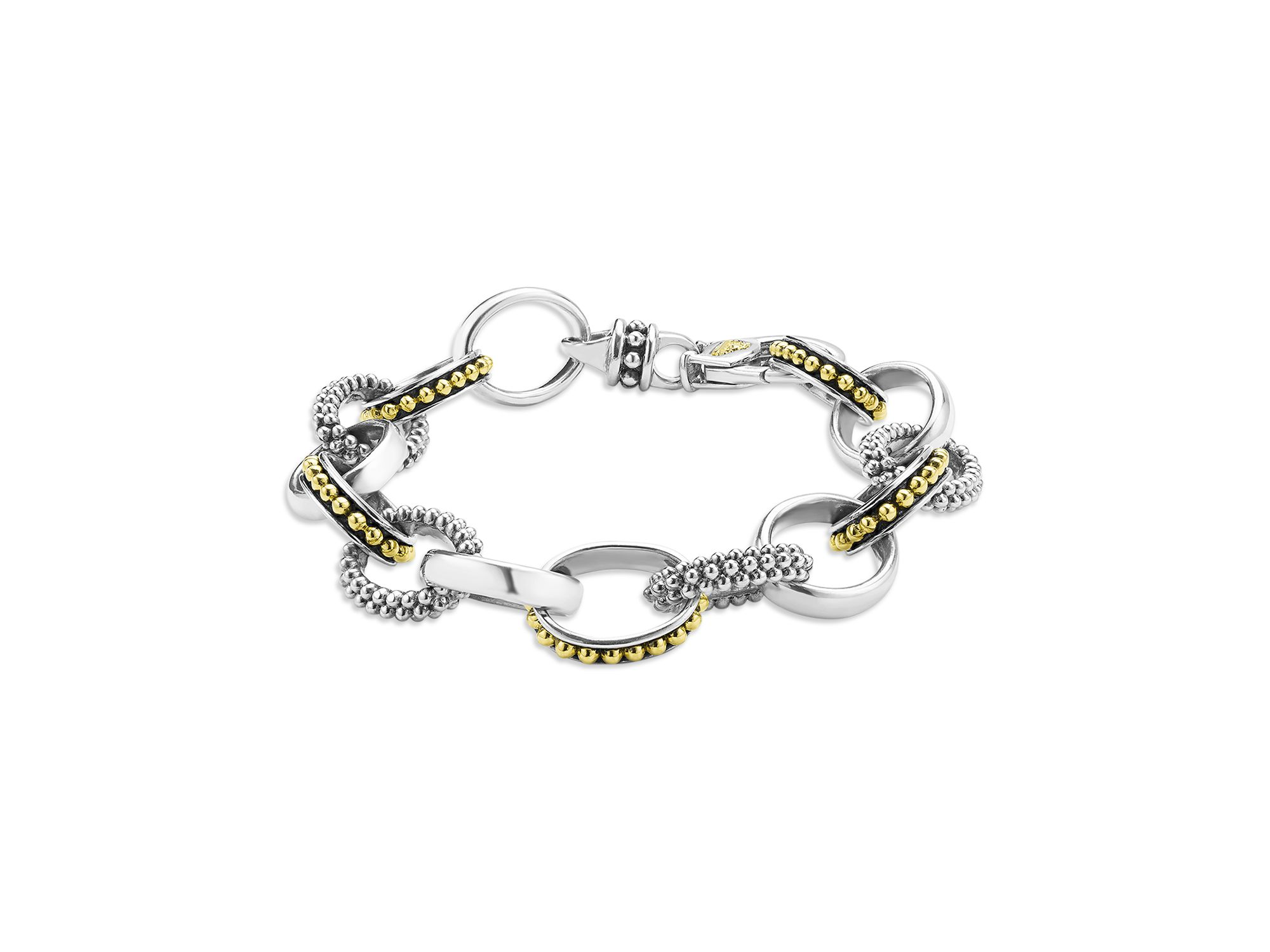 18K Yellow Gold & Sterling Signature Caviar Bead Link Bracelet — Image 4