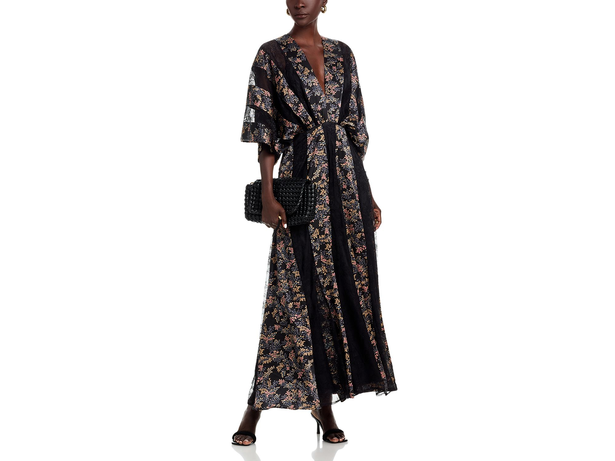 Printed Kimono Sleeve Lace Detail Maxi Dress — Image 4