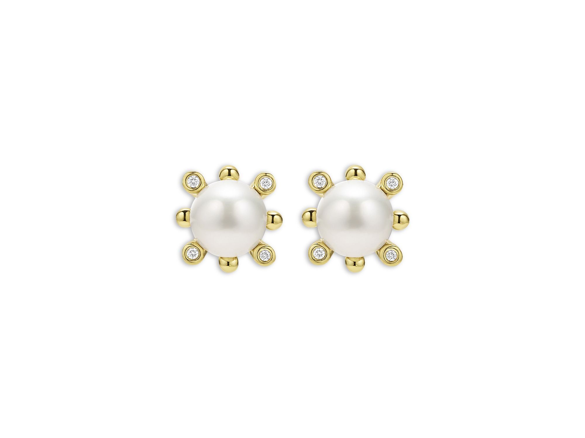 18K Yellow Gold Luna Cultured Pearl & Diamond Fleur Stud Earrings — Image 3
