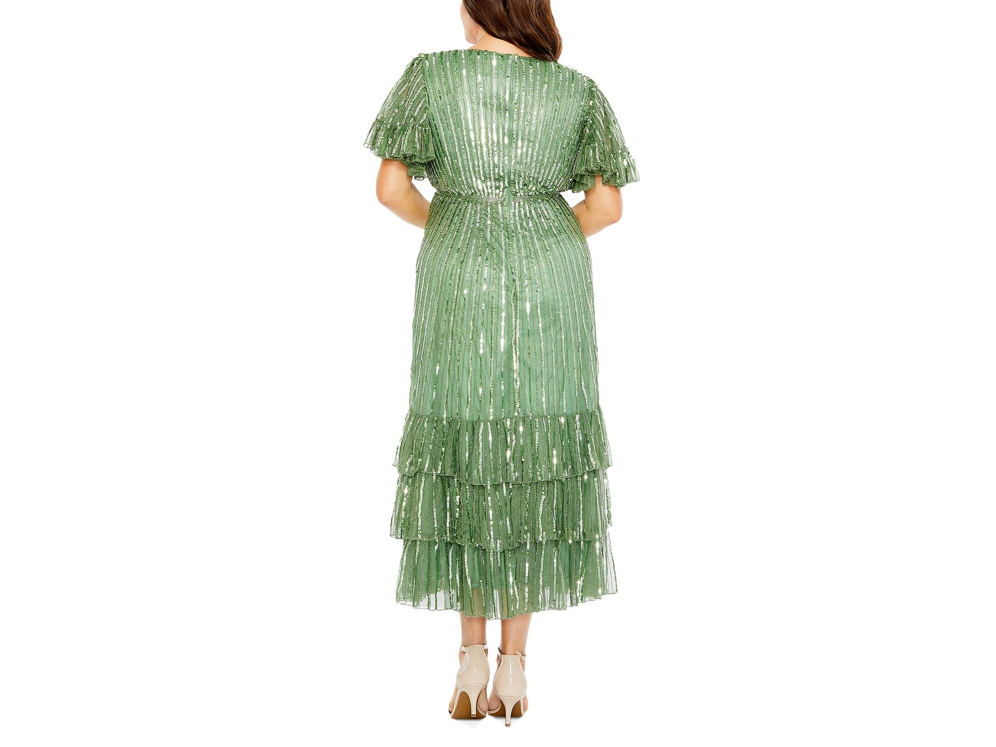 Plus Beaded Faux Wrap Flutter Sleeve Ruffle  Dress — Image 3