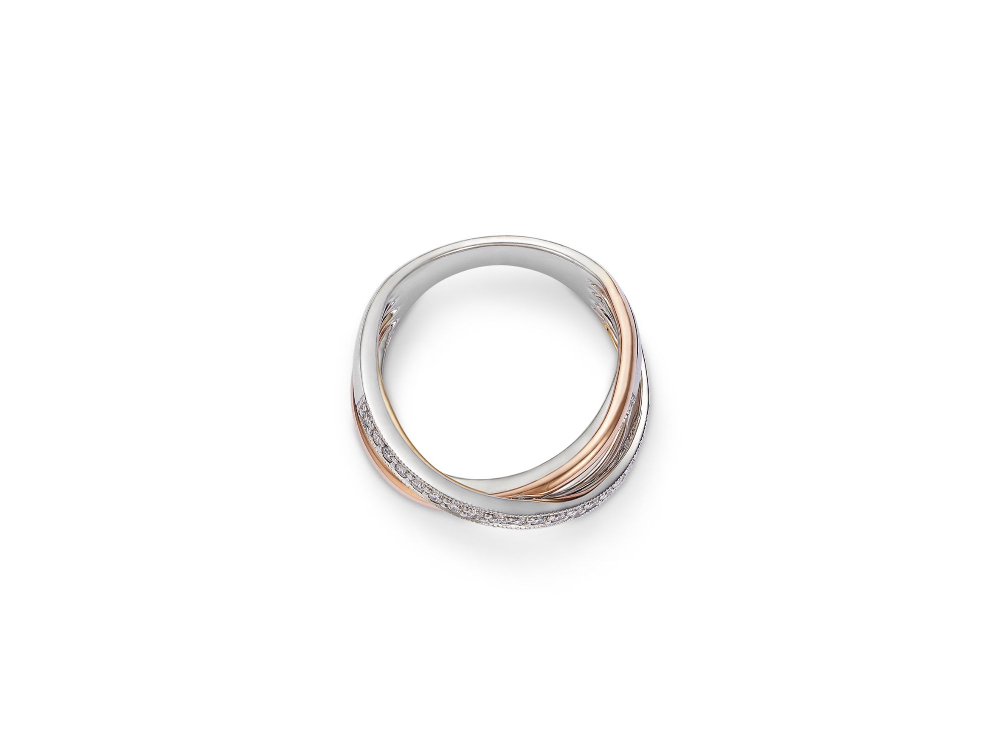 Diamond Crossover Ring in 14K White, Rose & Yellow Gold, 0.30 tcw — Image 3