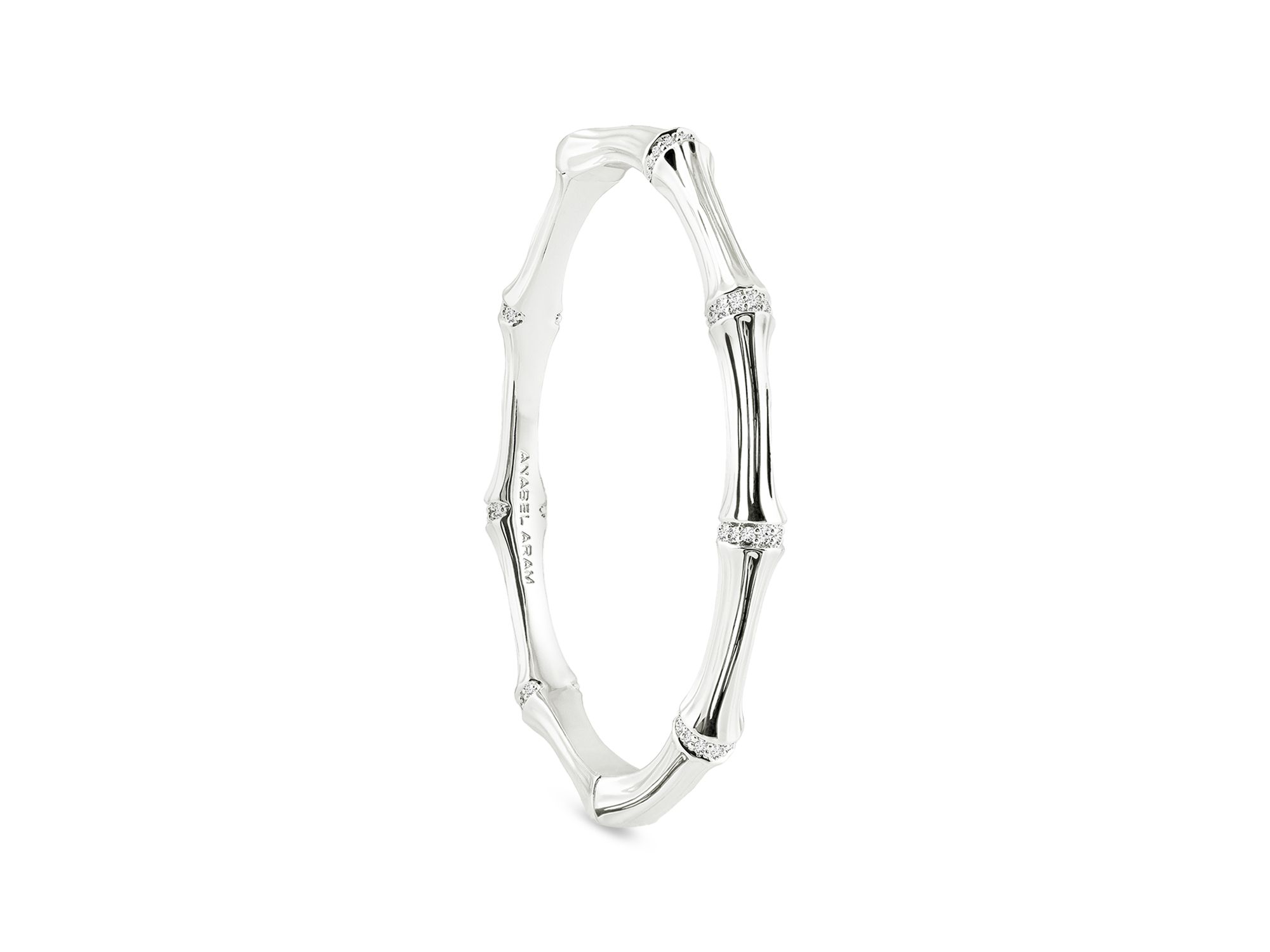Pavé Bamboo Bangle Bracelet in Sterling — Image 3