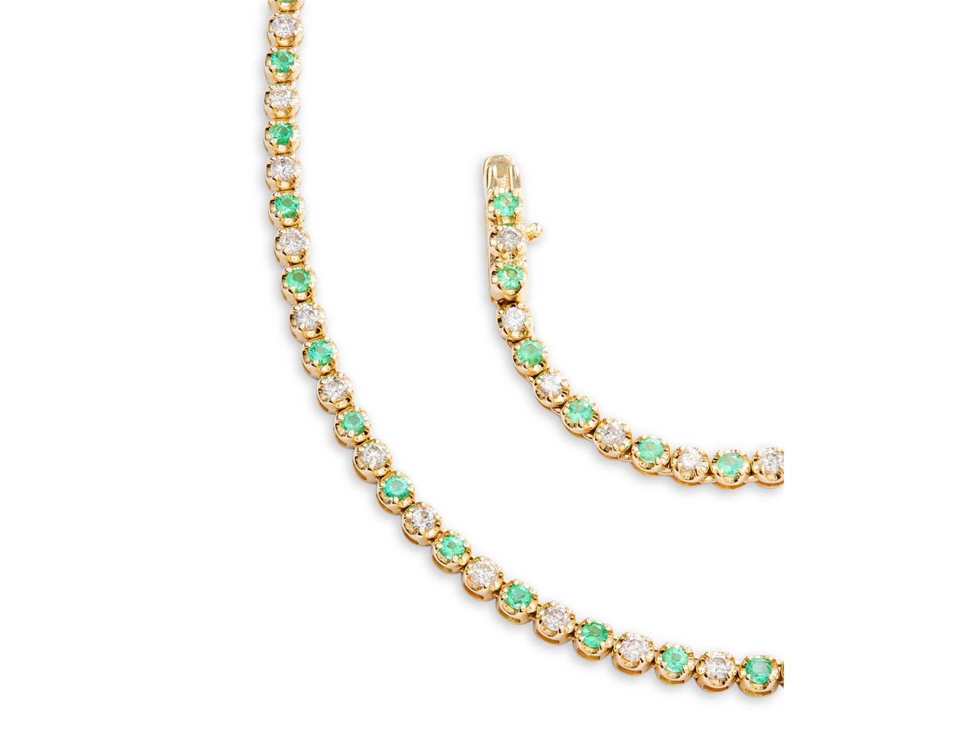 Emerald & Diamond Crown Set Tennis Necklace in 14K Yellow Gold, 16.5" — Image 3