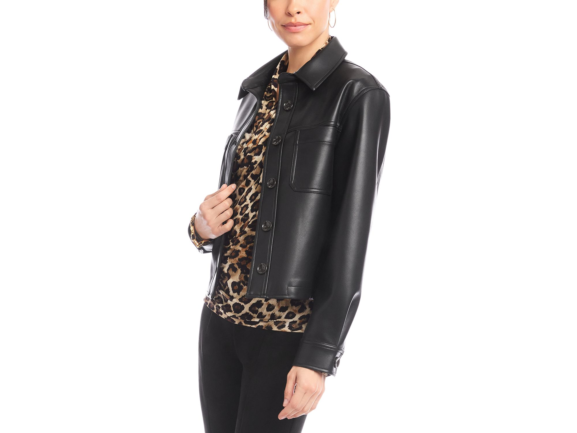 Faux Leather Cropped Jacket — Image 5