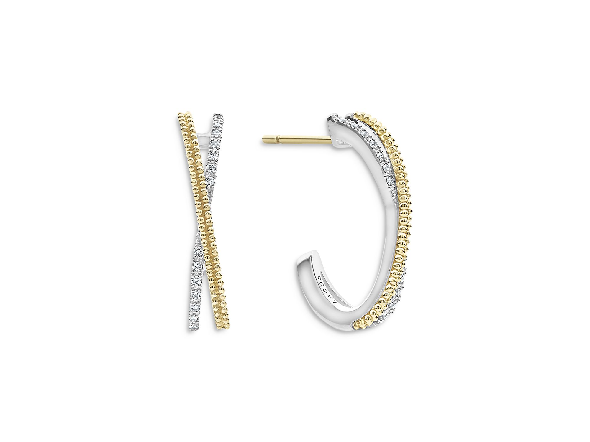 Sterling & 18K Yellow Gold Caviar Lux Diamond Hoop Earrings — Image 4