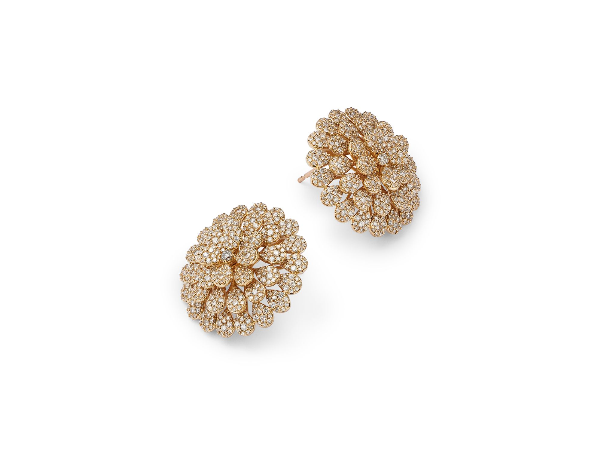 Diamond Pave Flower Stud Earrings in 14K Yellow Gold, 3.00 tcw — Image 4