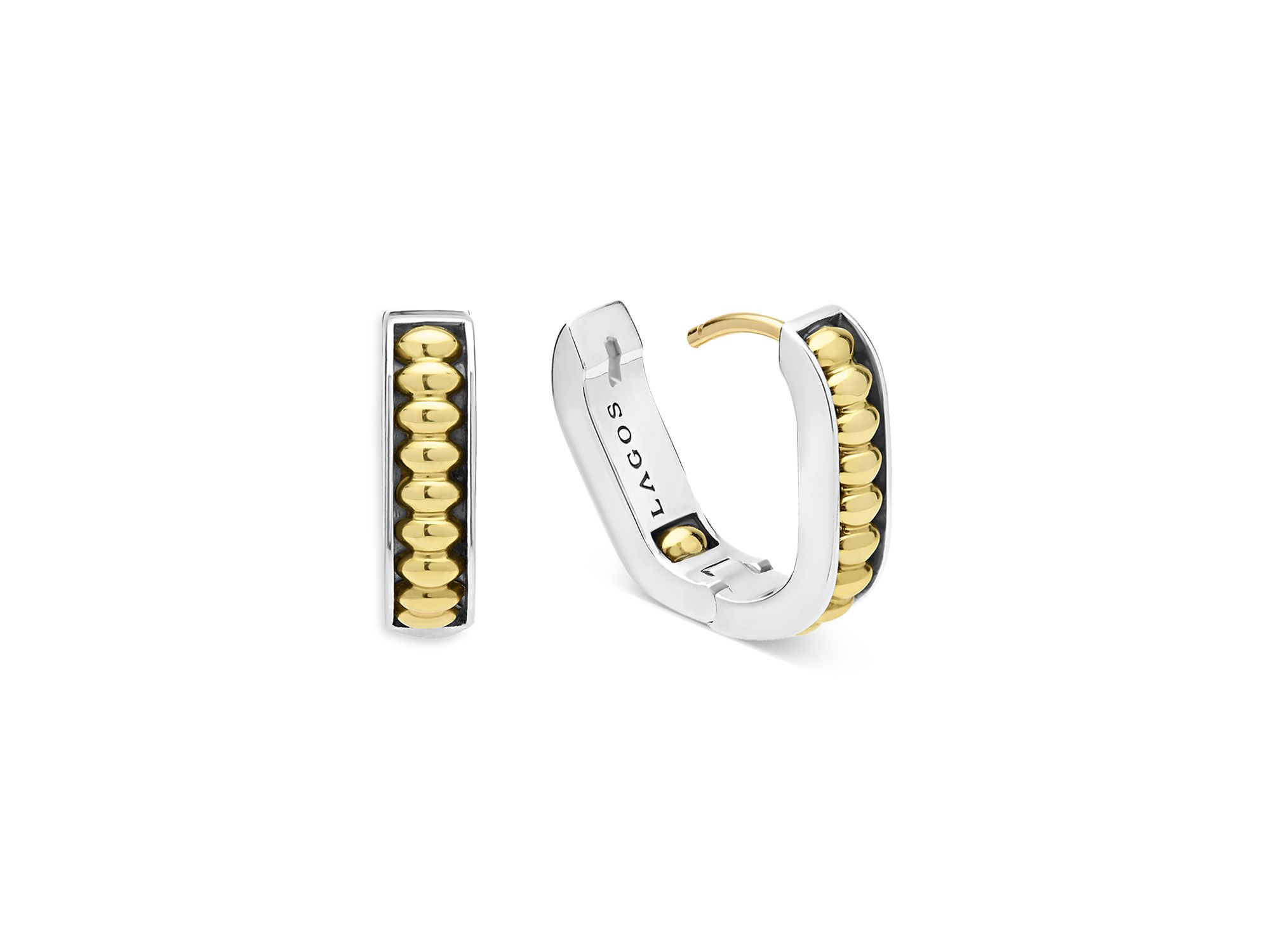 18K Yellow Gold & Sterling Silver Signature Caviar Diamond Huggie Hoop Earrings — Image 4