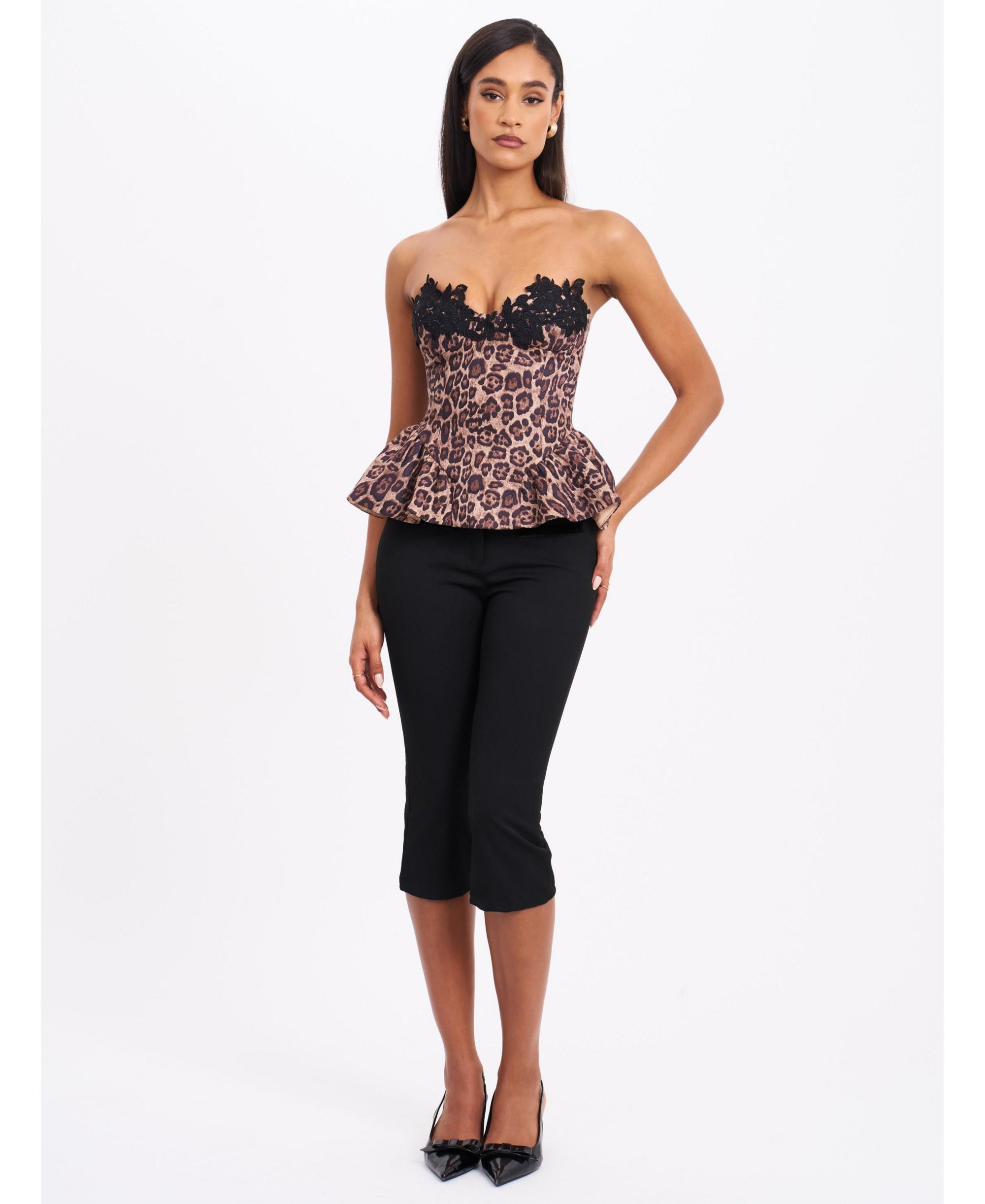 Qiara Cheetah Print Peplum Top with Lace Trim — Image 9