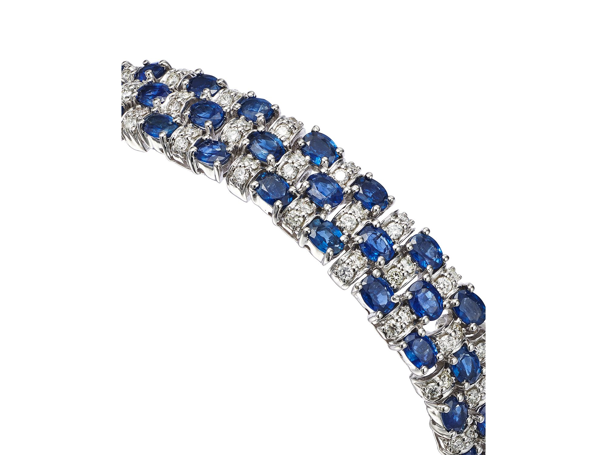 Blue Sapphire and Diamond Bracelet in 14K White Gold — Image 3