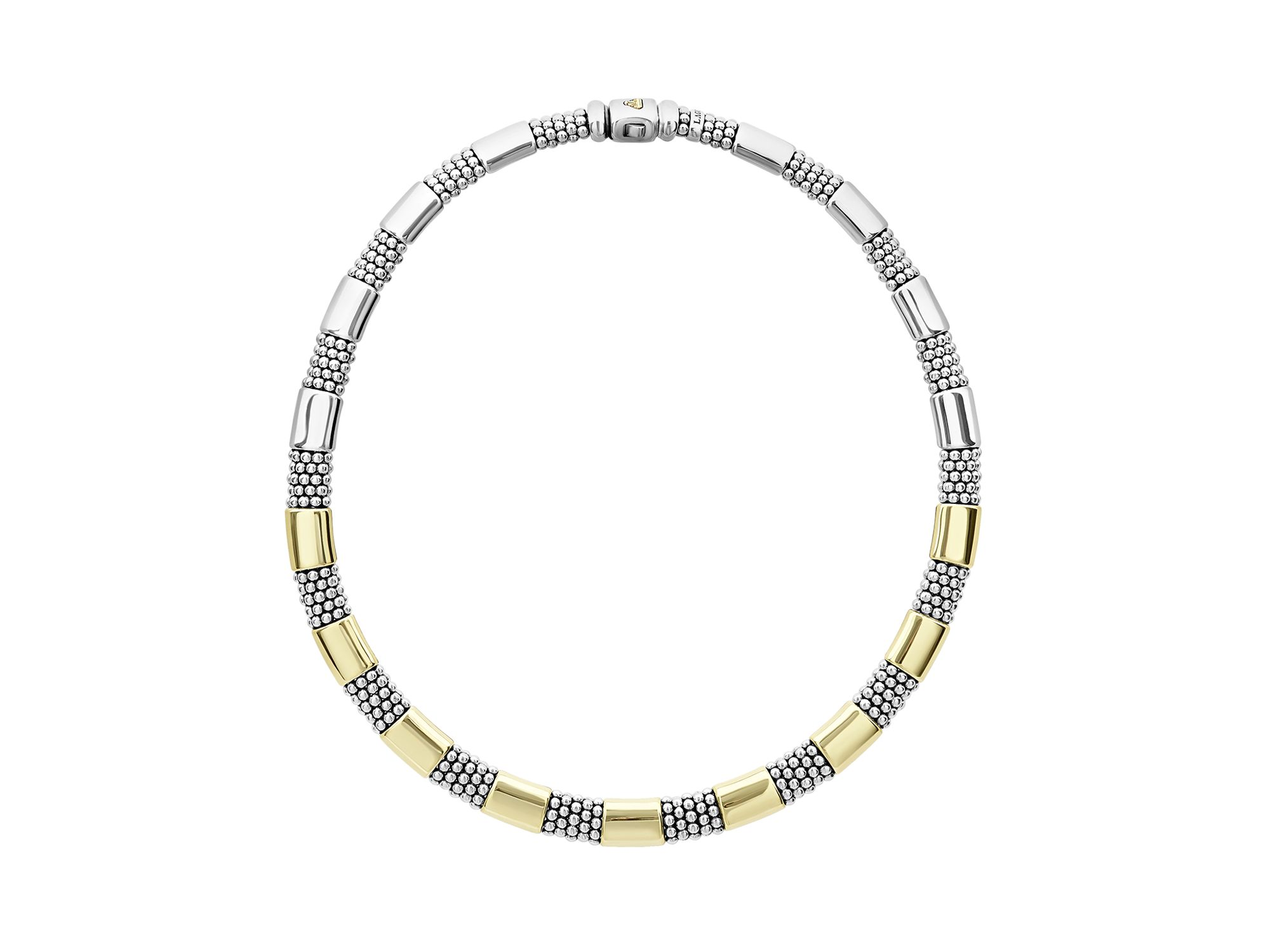 18K Yellow Gold & Sterling Silver High Bar Collar Necklace, 16" — Image 3