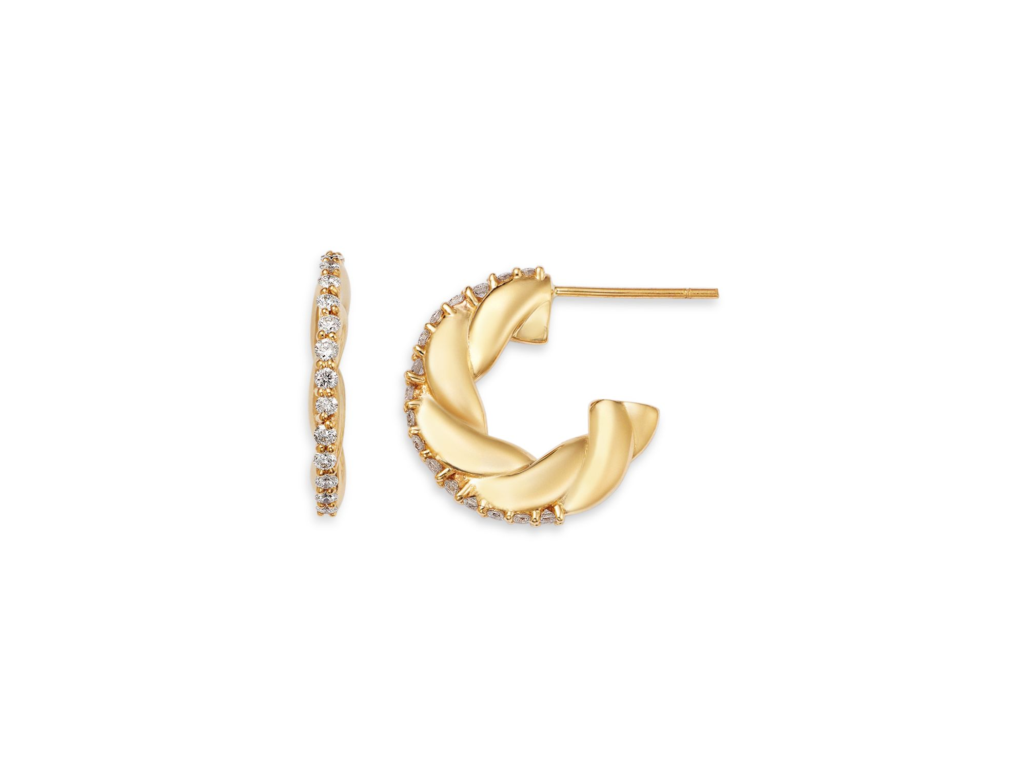 Diamond Pavé Twist Hoop Earrings in 14K Yellow Gold, 0.57 tcw — Image 3