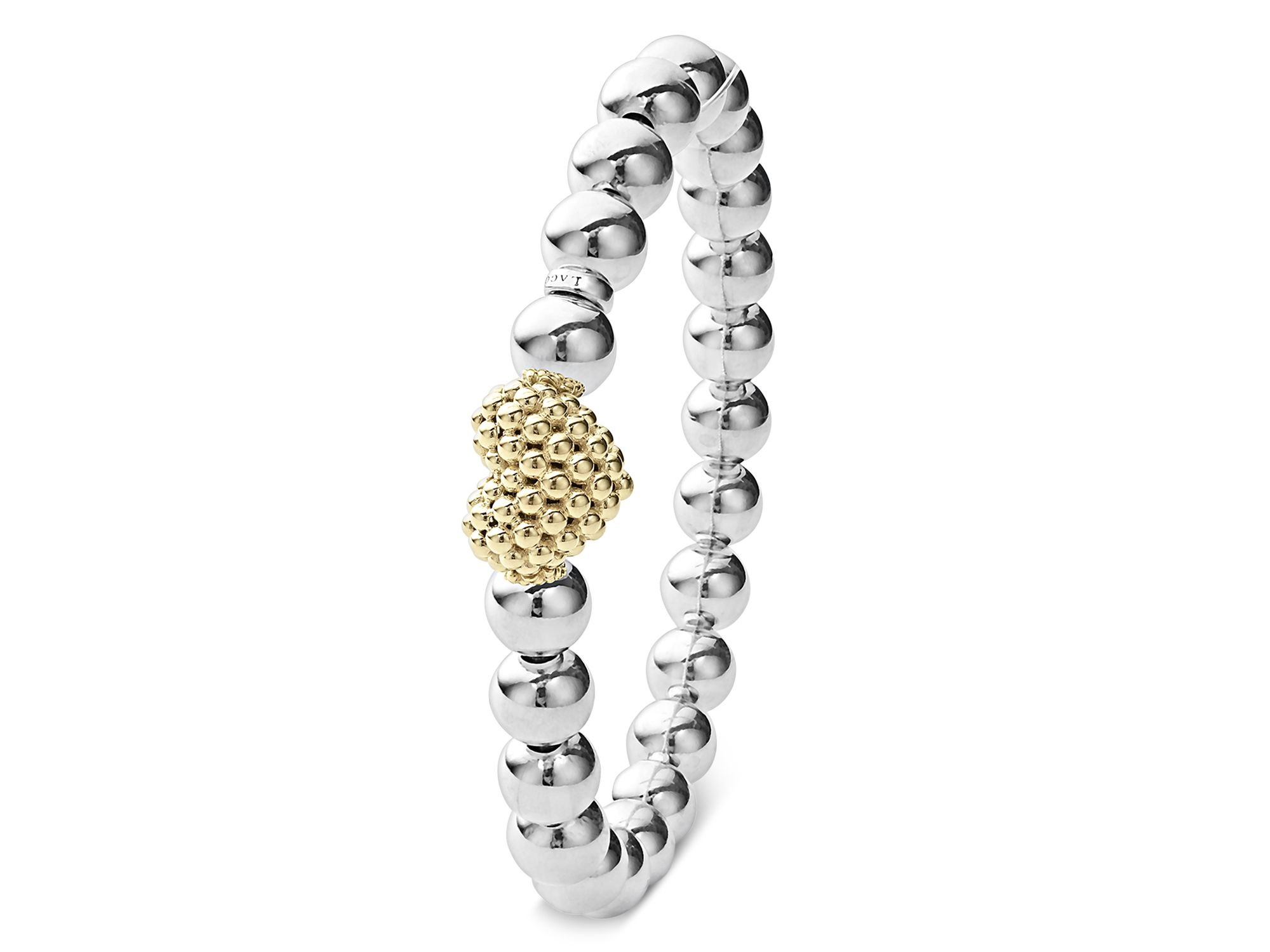 18K Yellow & Sterling Silver Signature Caviar Heart Beaded Stretch Bracelet — Image 3