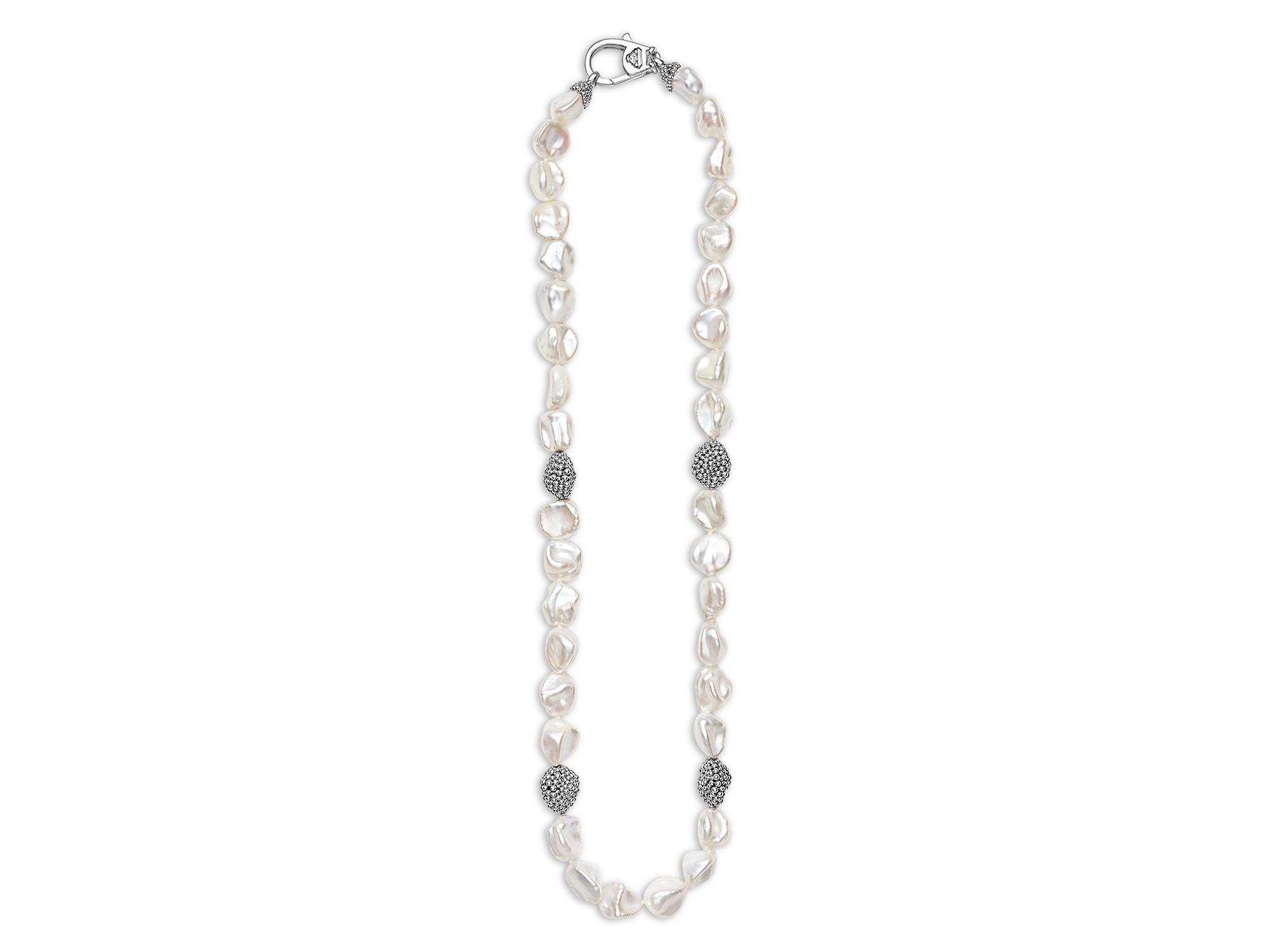 Sterling Silver Luna Keshi Pearl & Caviar Bead Collar Necklace, 18" — Image 5