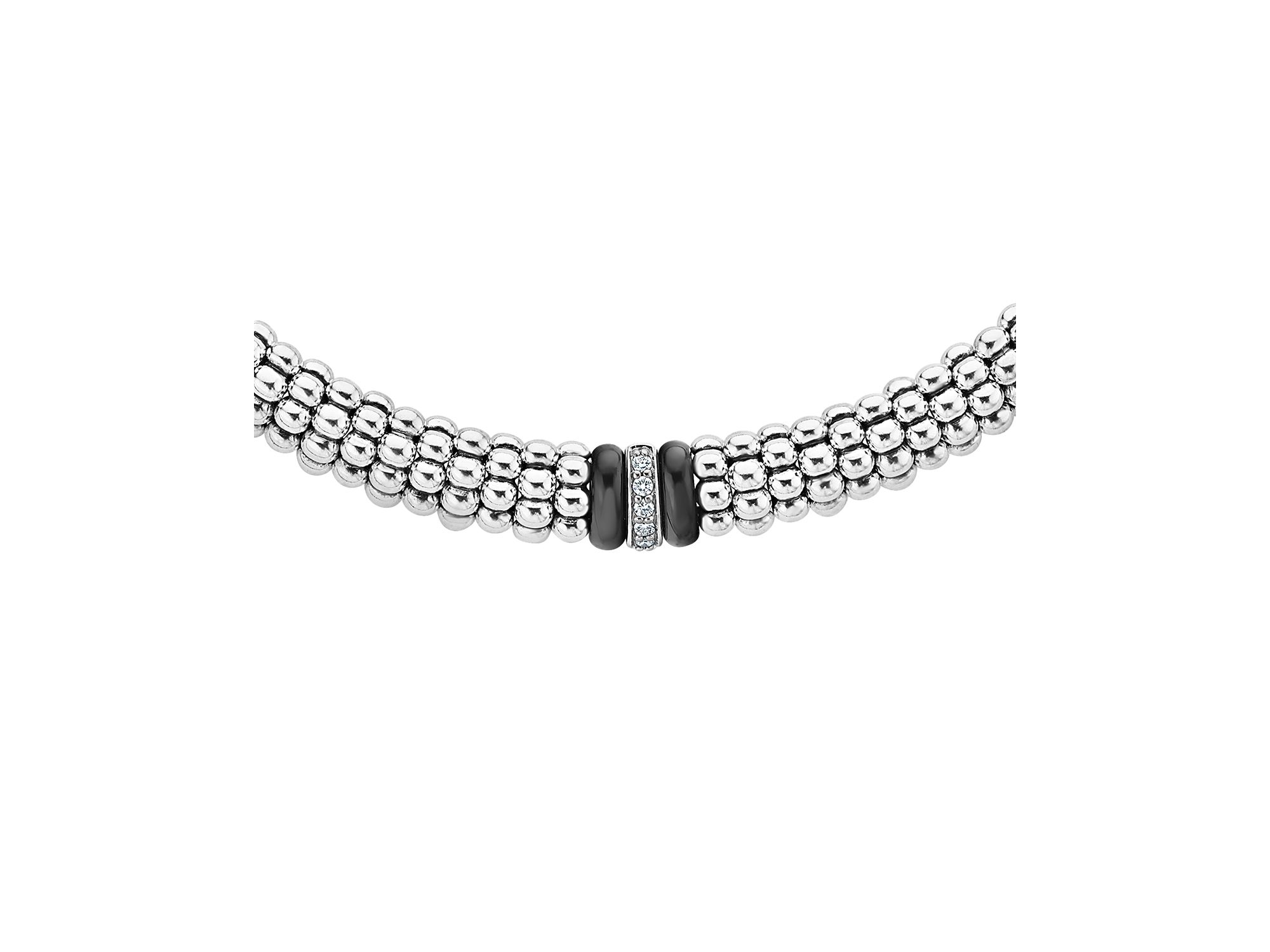 Sterling Silver Black Caviar Diamond & Ceramic Station Necklace, 16" — Image 5