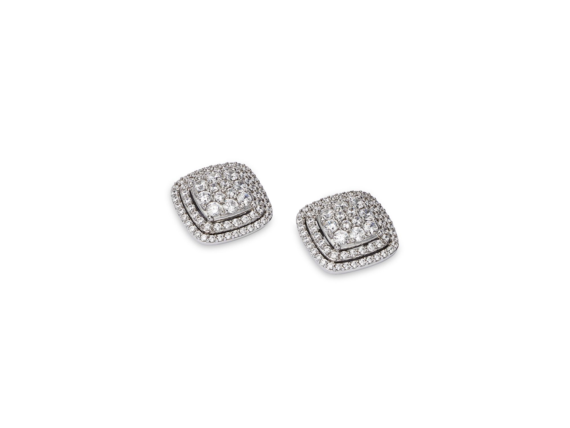 Diamond Halo Cluster Stud Earrings in 14K White Gold, 1.0 tcw — Image 3