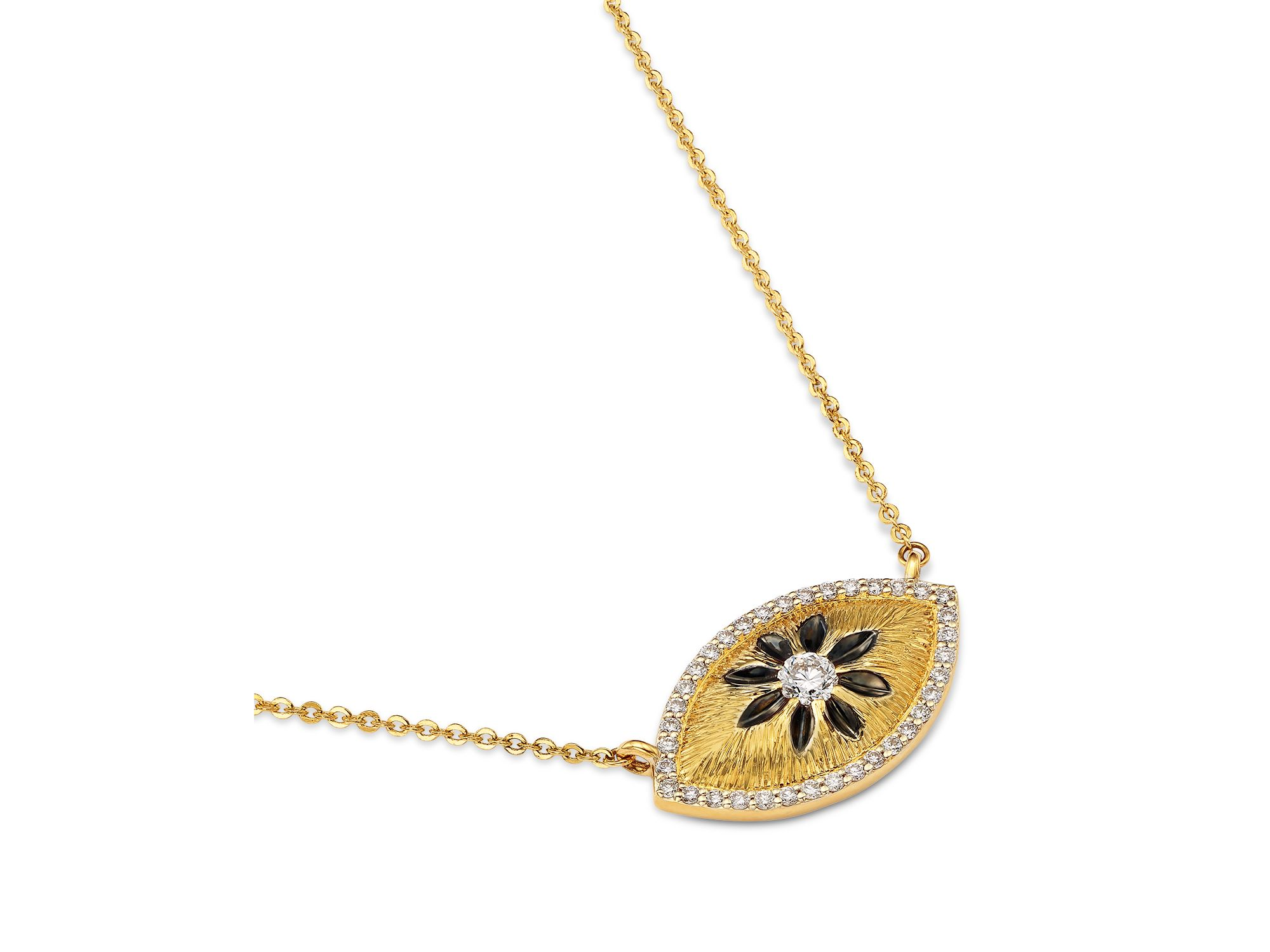 Diamond Evil Eye Flower Pendant Necklace in 14K Yellow Gold, 0.40 tcw — Image 3
