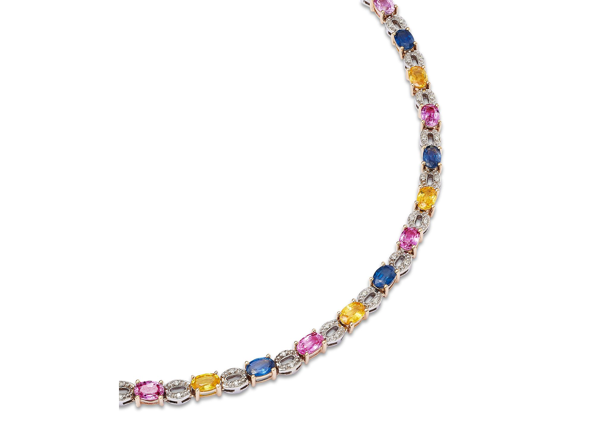 Luxe Multicolor Sapphire & Diamond Tennis Necklace in 14K White & Yellow Gold, 17" — Image 3