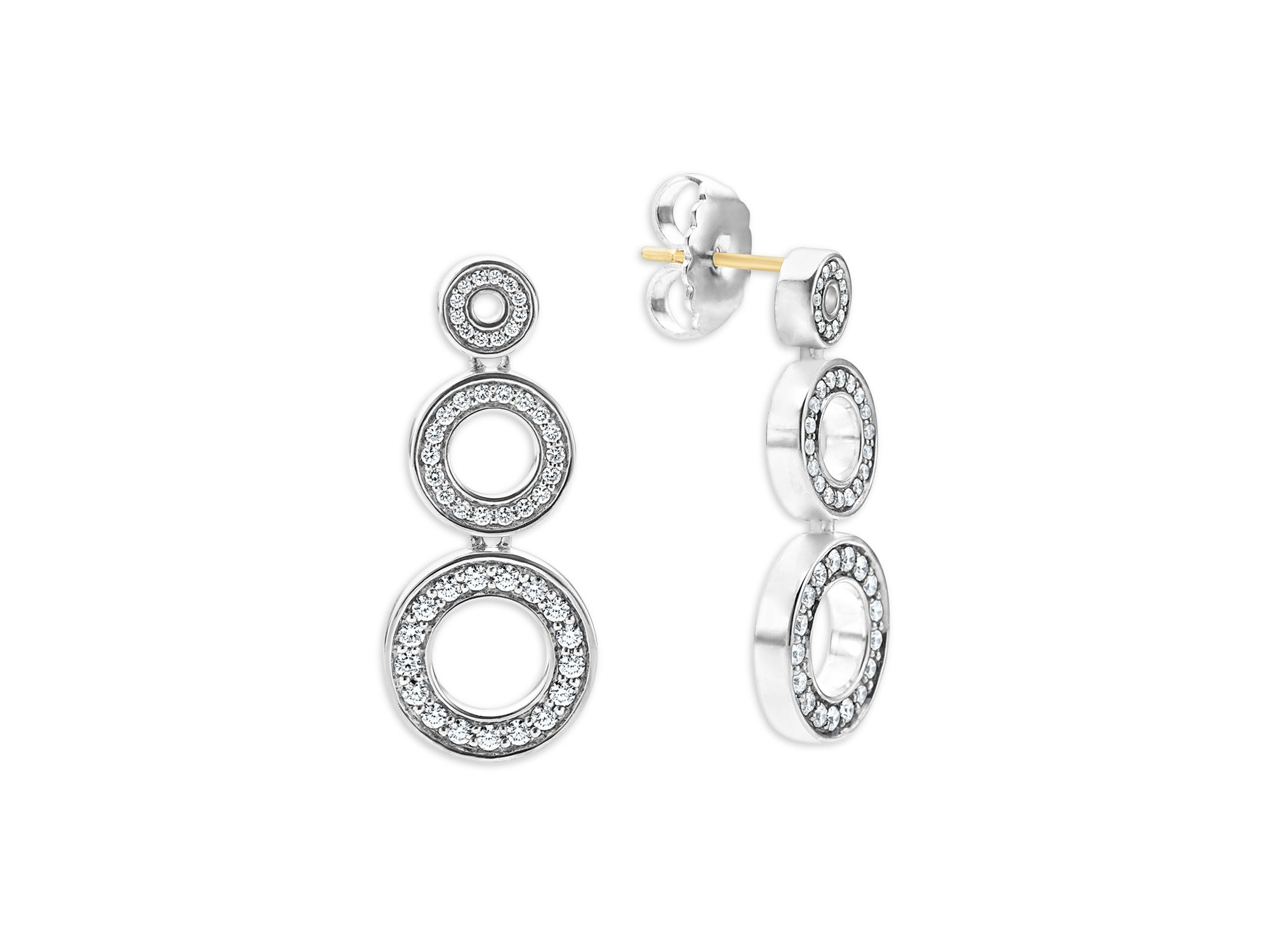 Sterling Caviar Spark Diamond Triple Circle Drop Earrings — Image 3