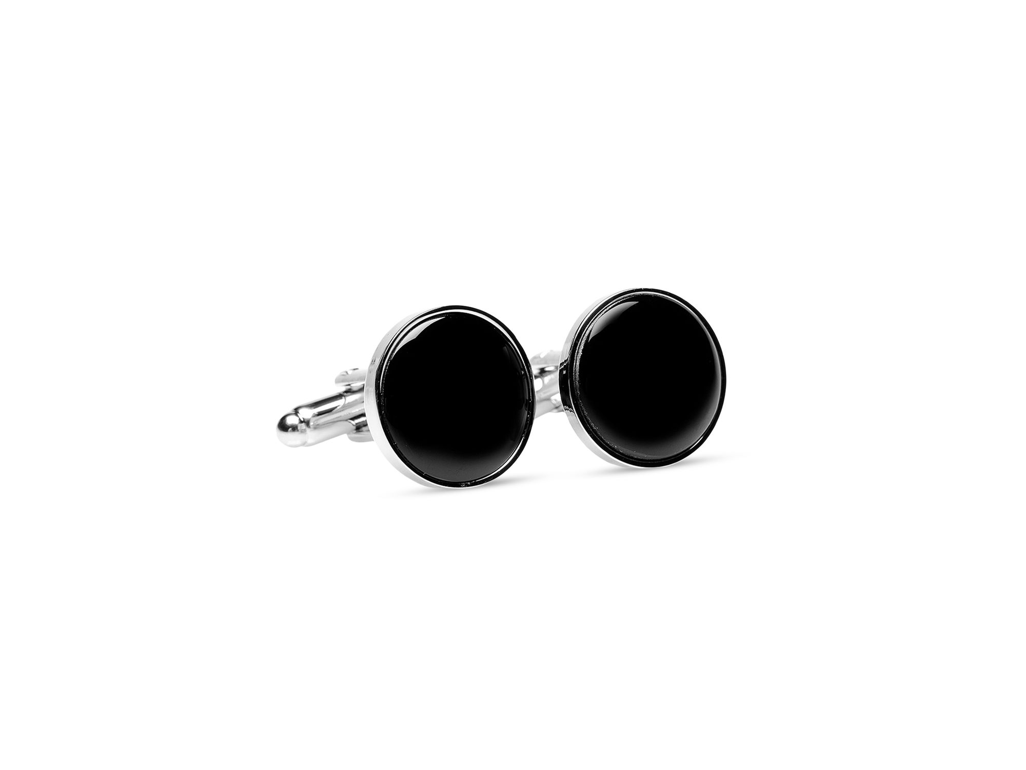 Silver-Tone Onyx Inlay Round Cufflinks — Image 5