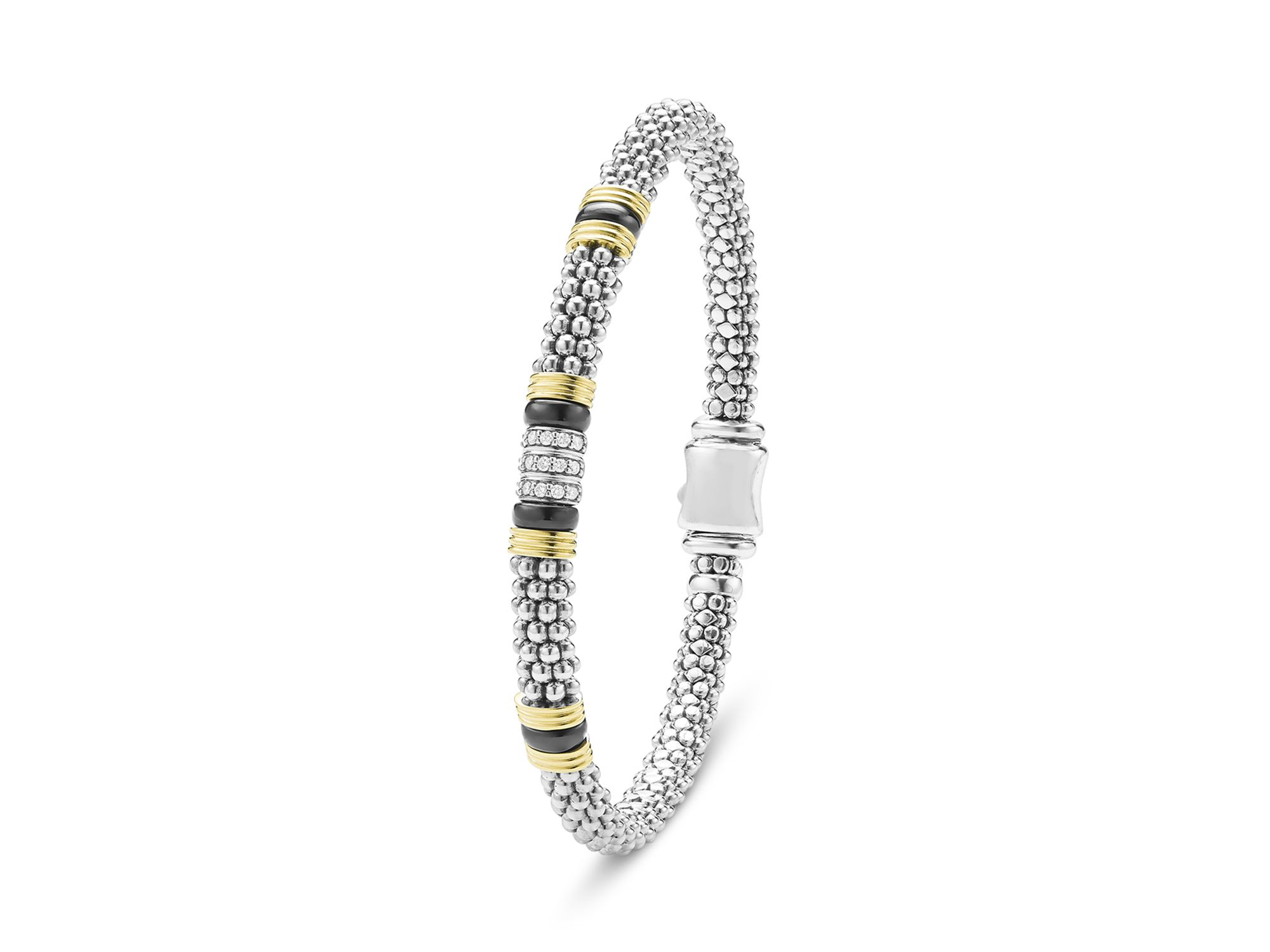 Two Tone Black Ceramic Station Bracelet, 6mm — Image 3