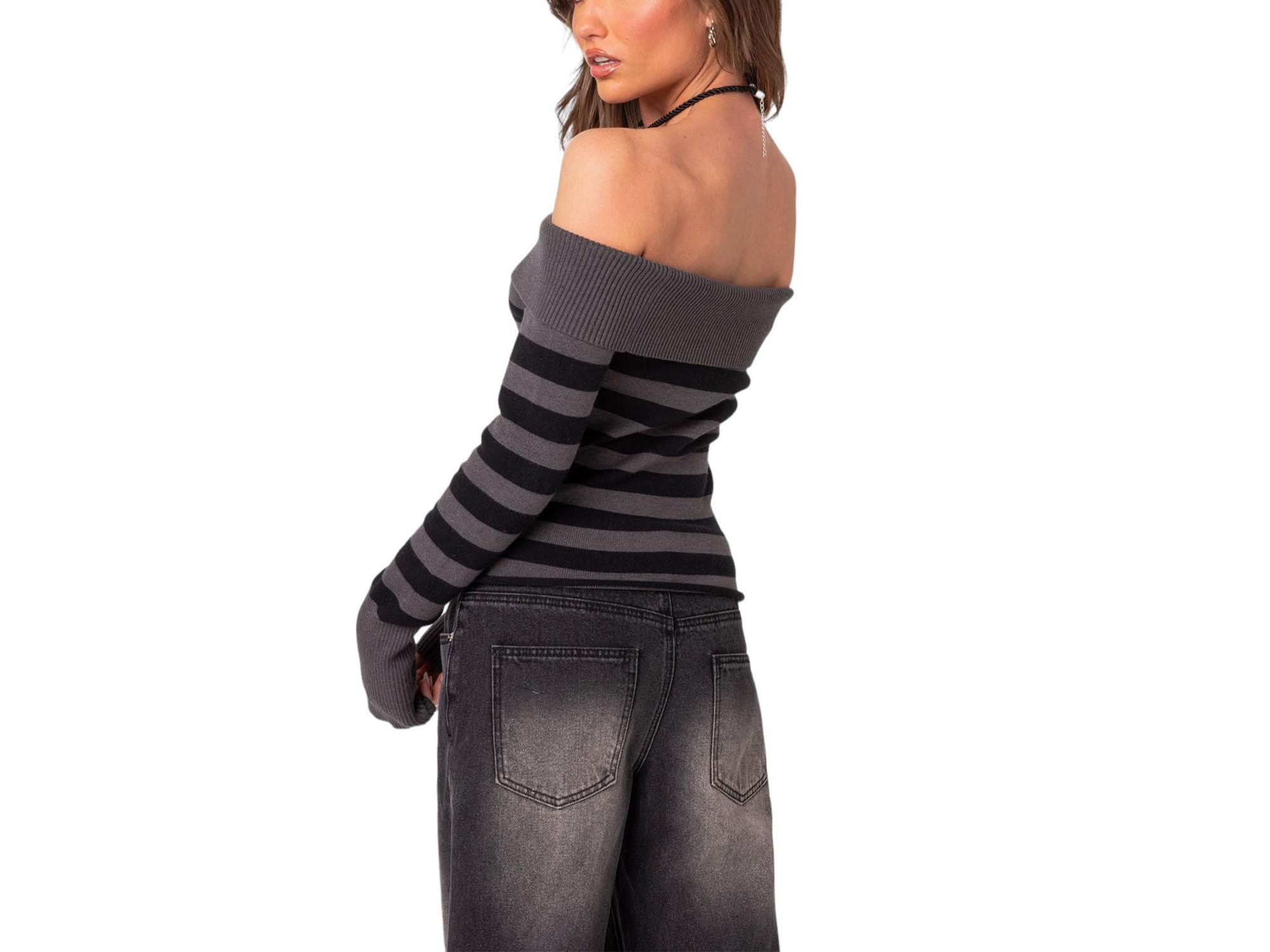 Melody Fold Over Striped Sweater — Image 3