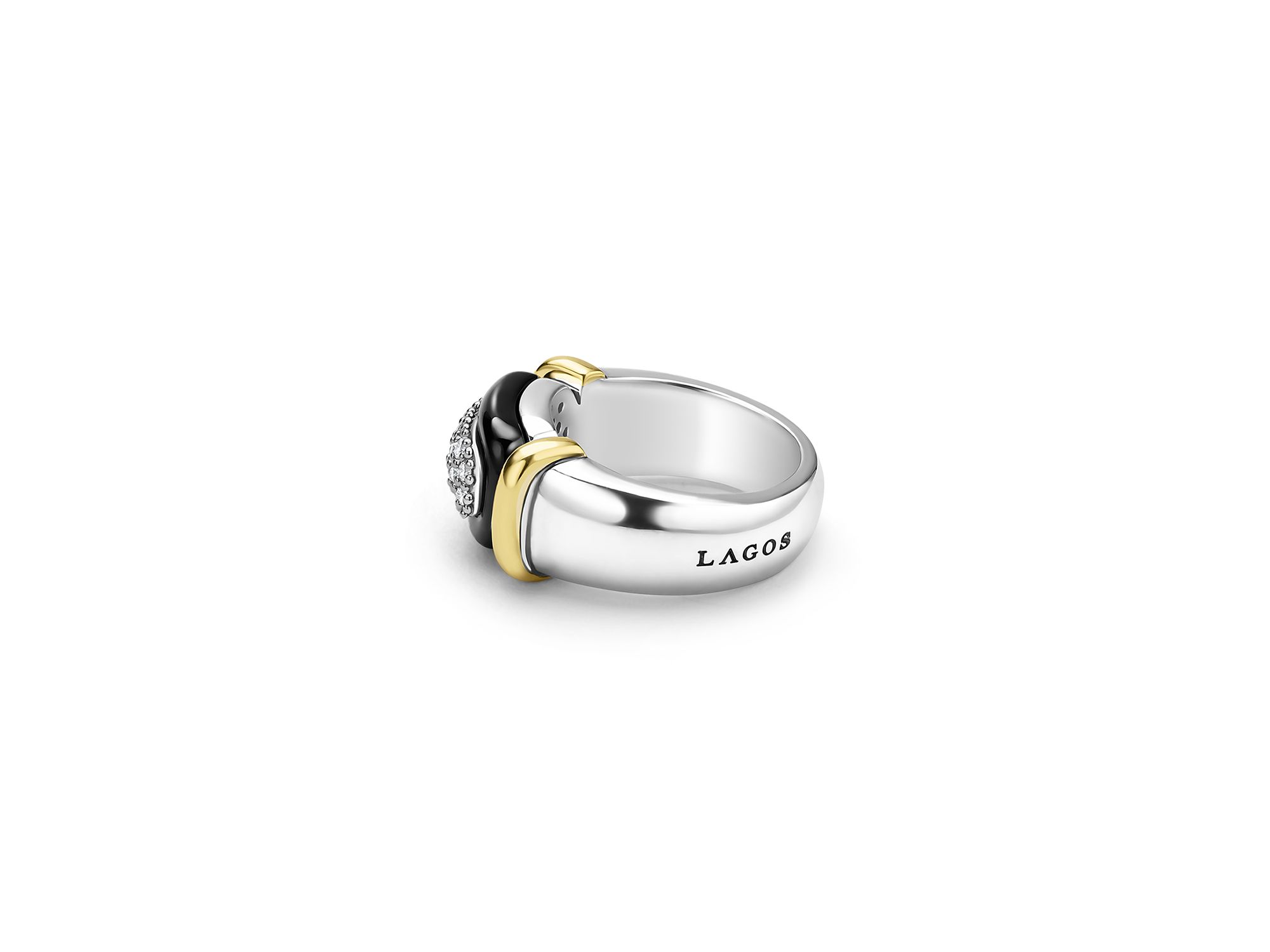 18K Yellow Gold & Sterling Black Caviar Diamond & Black Ceramic Cluster Ring — Image 5