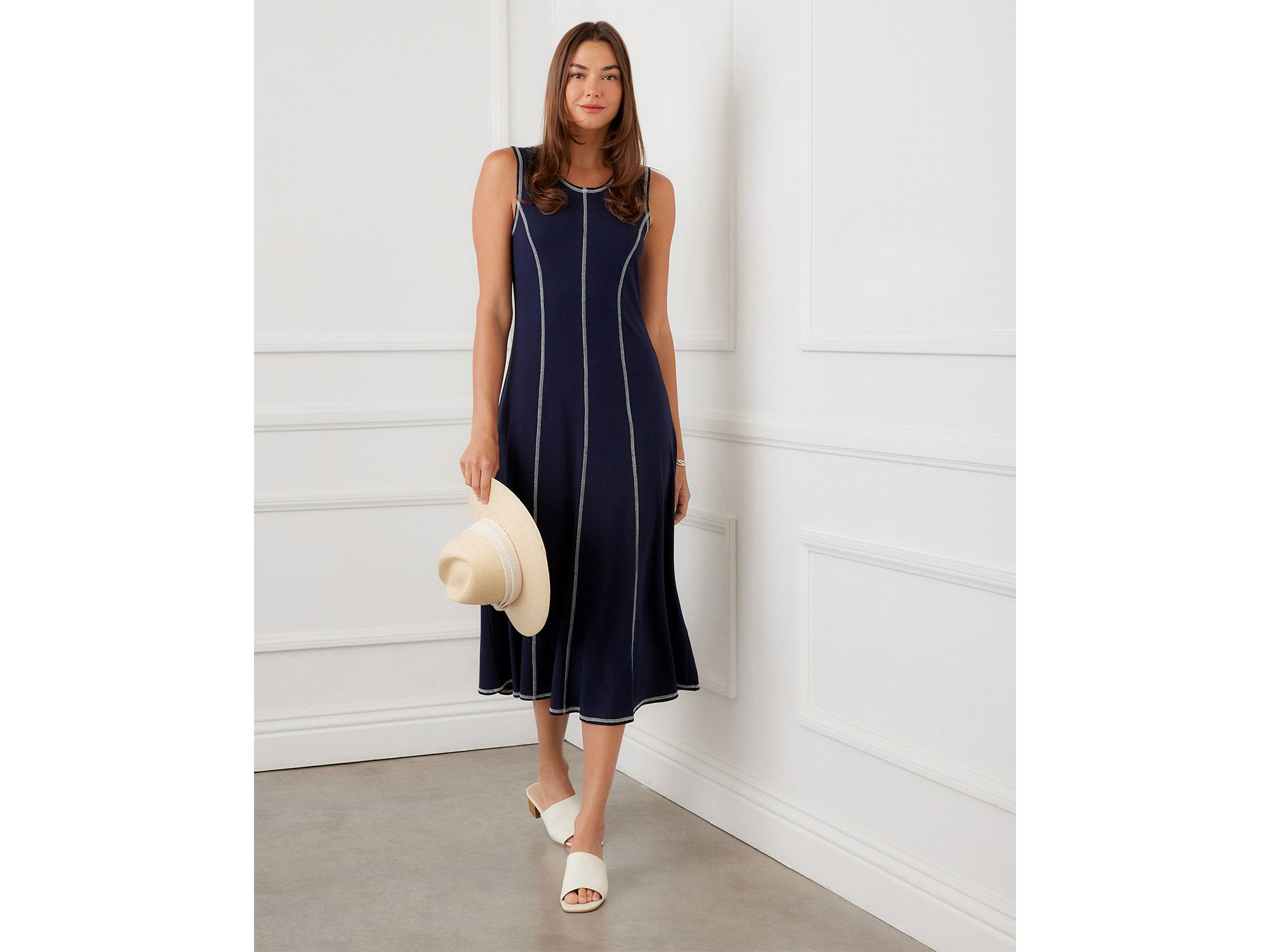 Sleeveless Stitch Detail Midi Dress — Image 3