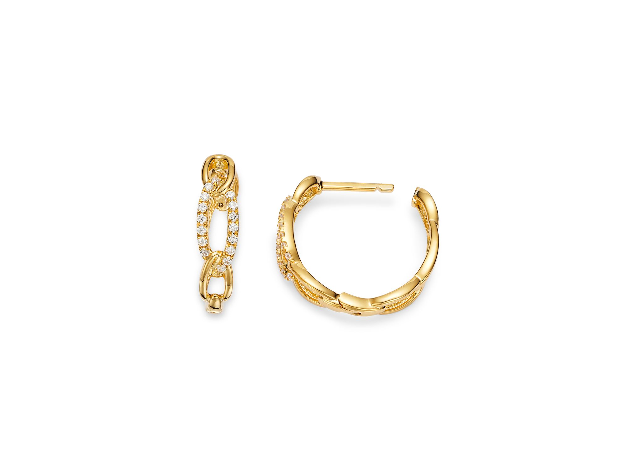 Diamond Chain Link Small Hoop Earrings in 14K Yellow Gold, 0.25 tcw — Image 4