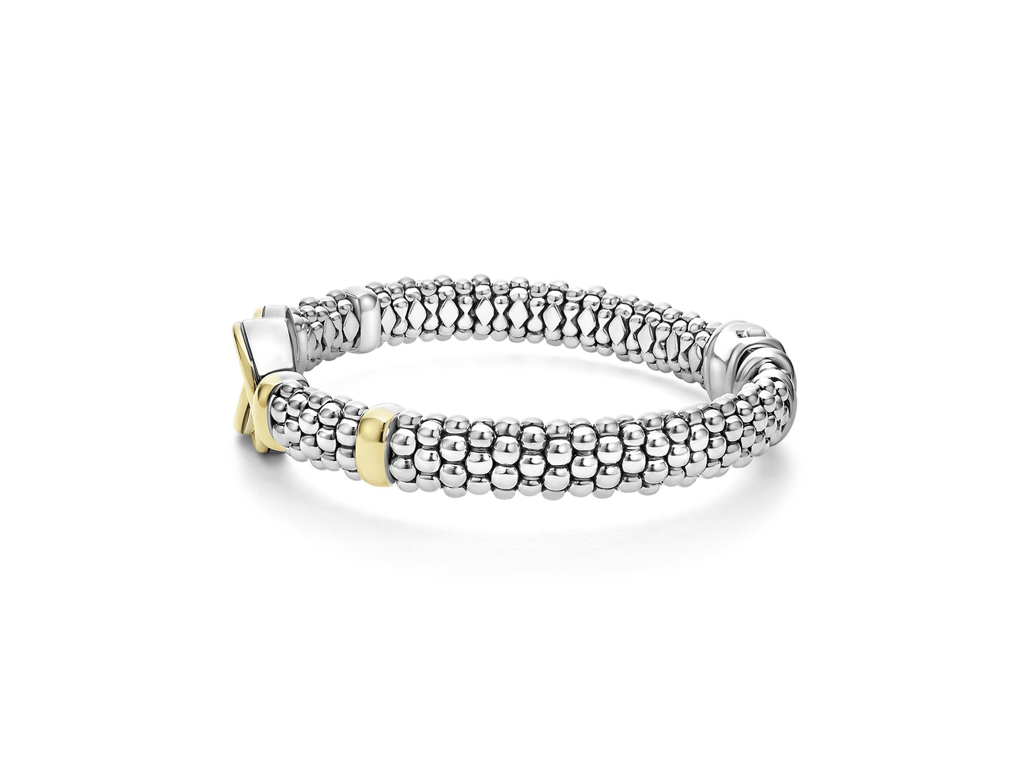 18K Yellow Gold & Sterling Silver Signature Caviar Interlocking Circle Beaded Bracelet — Image 4