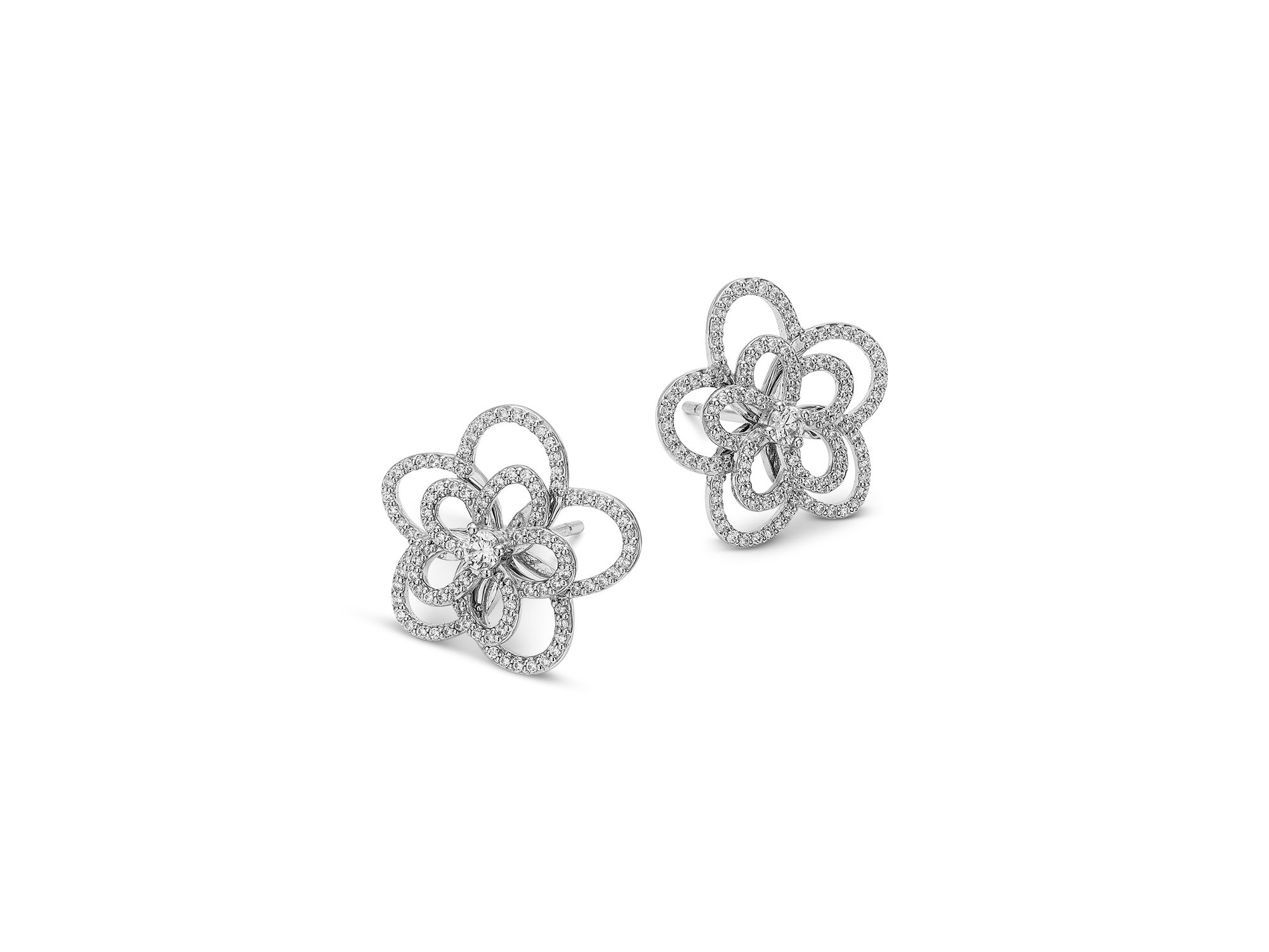 Diamond Micropavé Flower Stud Earrings in 14K White Gold, 0.50 tcw — Image 3