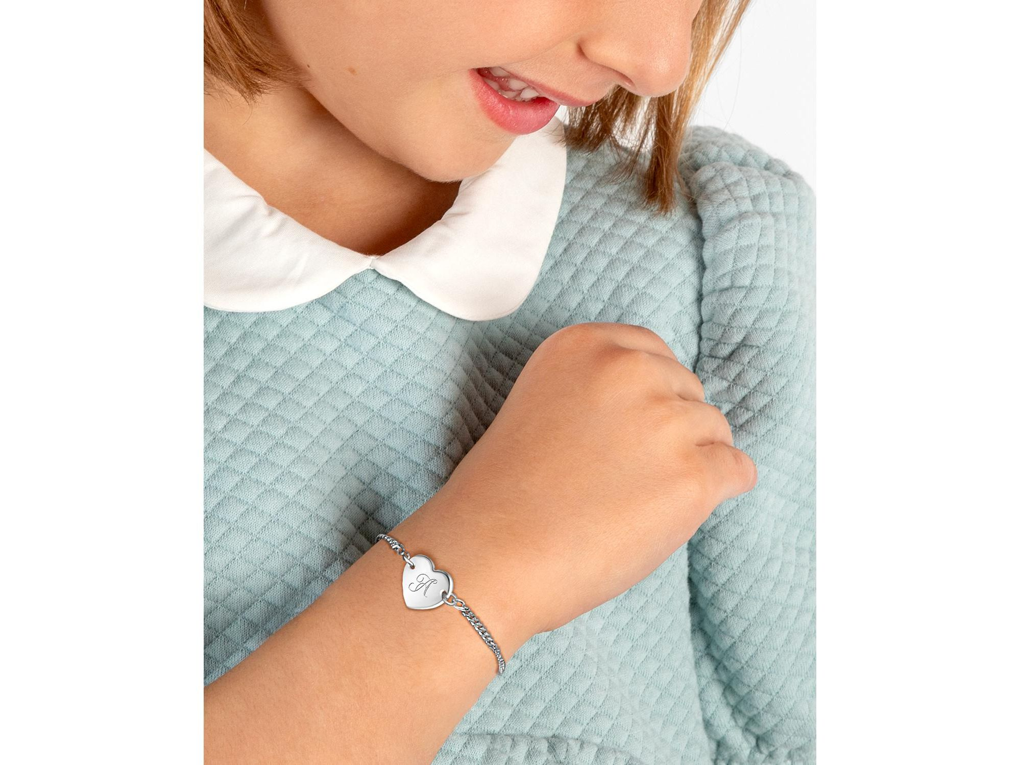 Children's Sterling Silver Lovely Heart ID Bracelet & Engraved Initial Girls' 6" Bracelet — Image 3