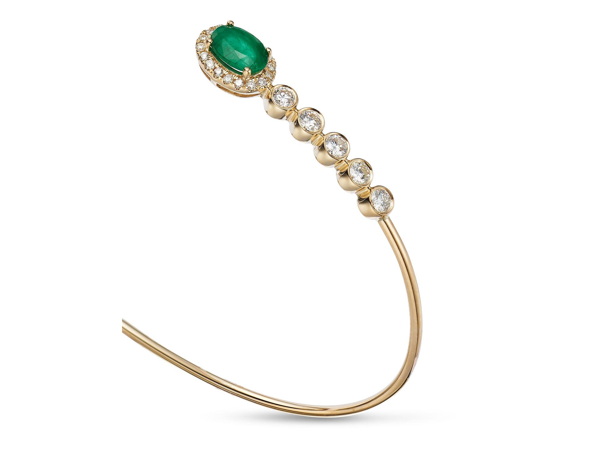 Emerald & Diamond Cuff Bangle Bracelet in 14K Yellow Gold — Image 5