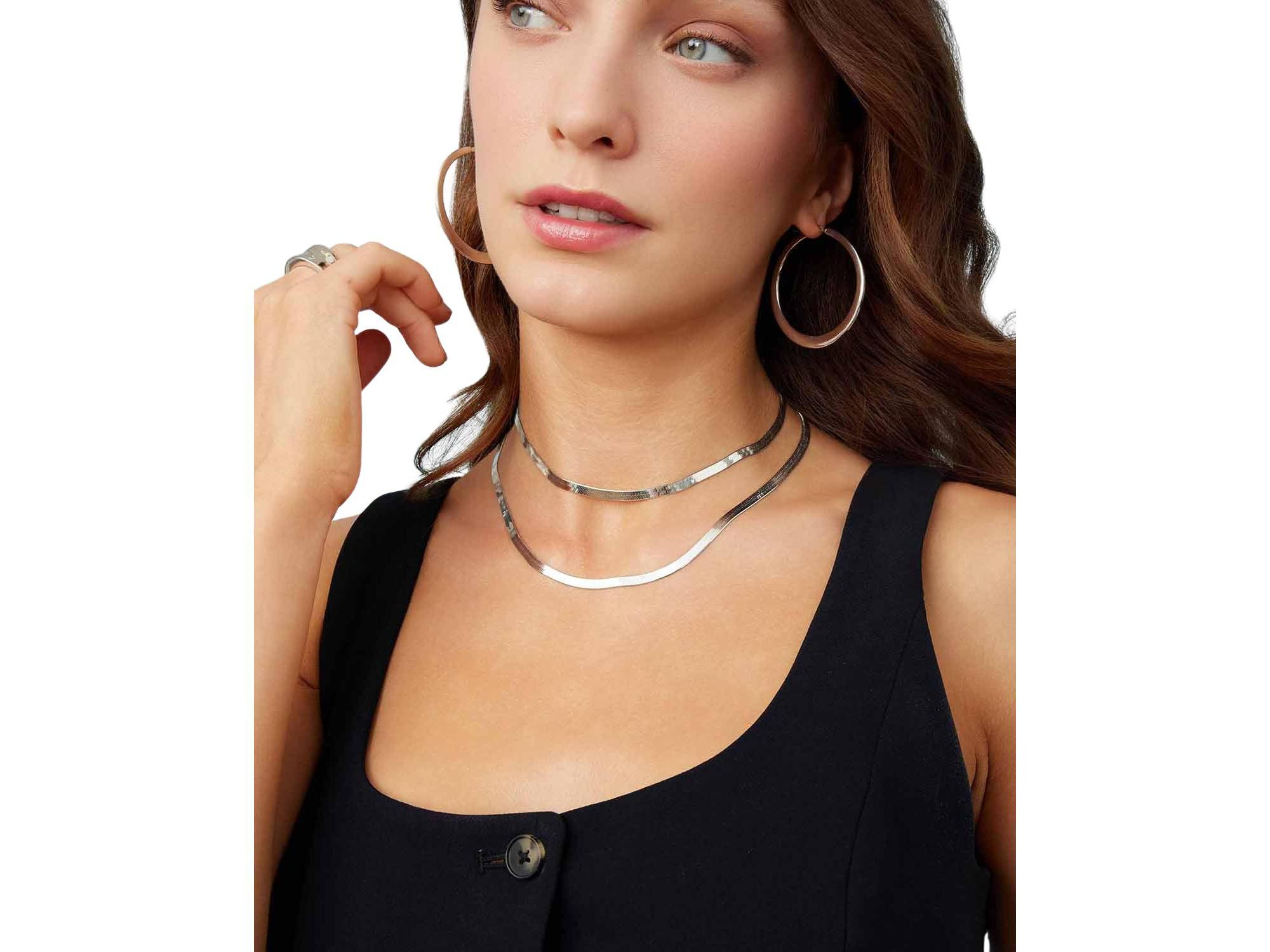 Sterling Mirage Herringbone Choker, 16" — Image 4