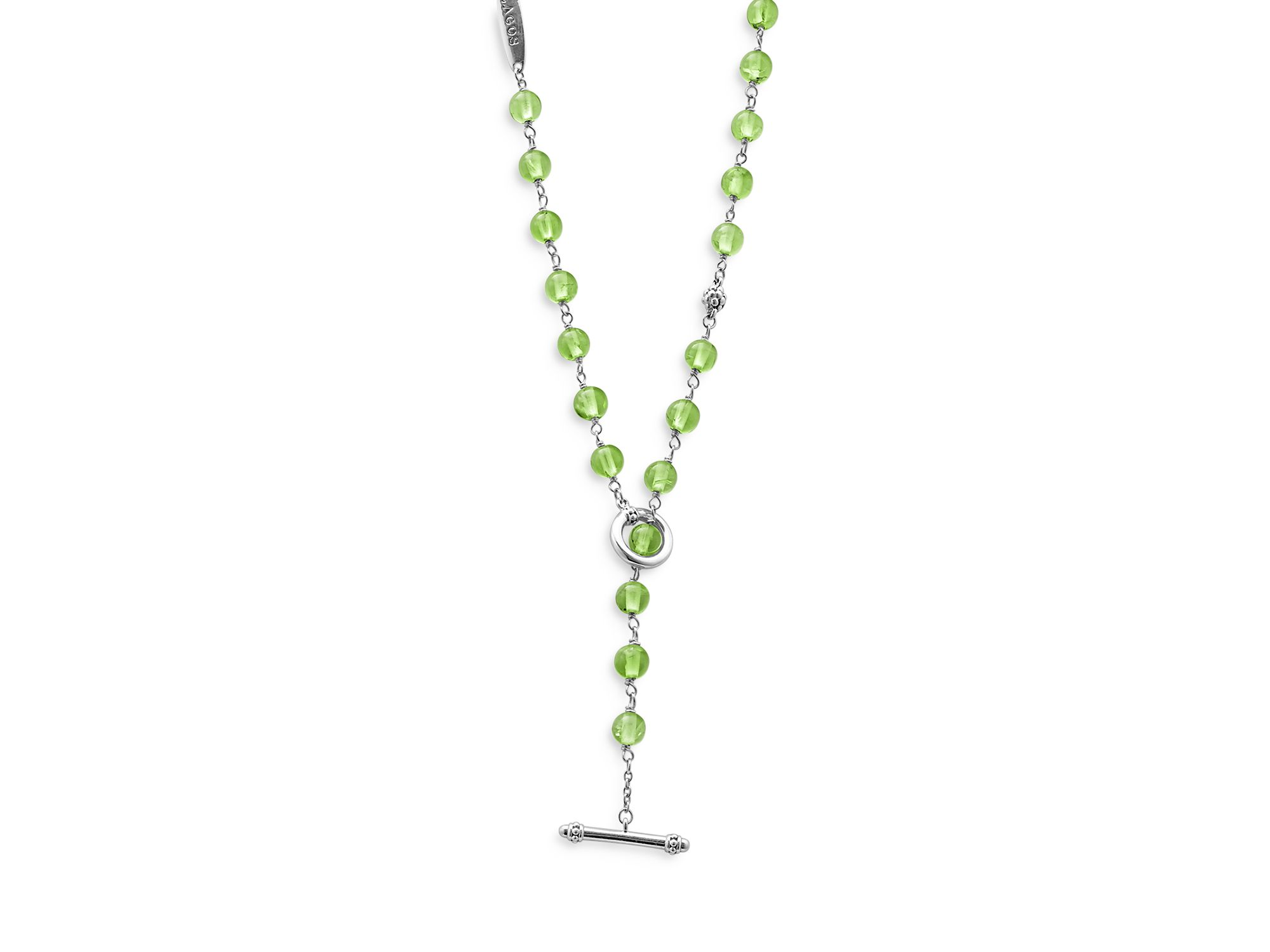 Sterling Silver Caviar Peridot Bead Station Necklace, 34" — Image 6