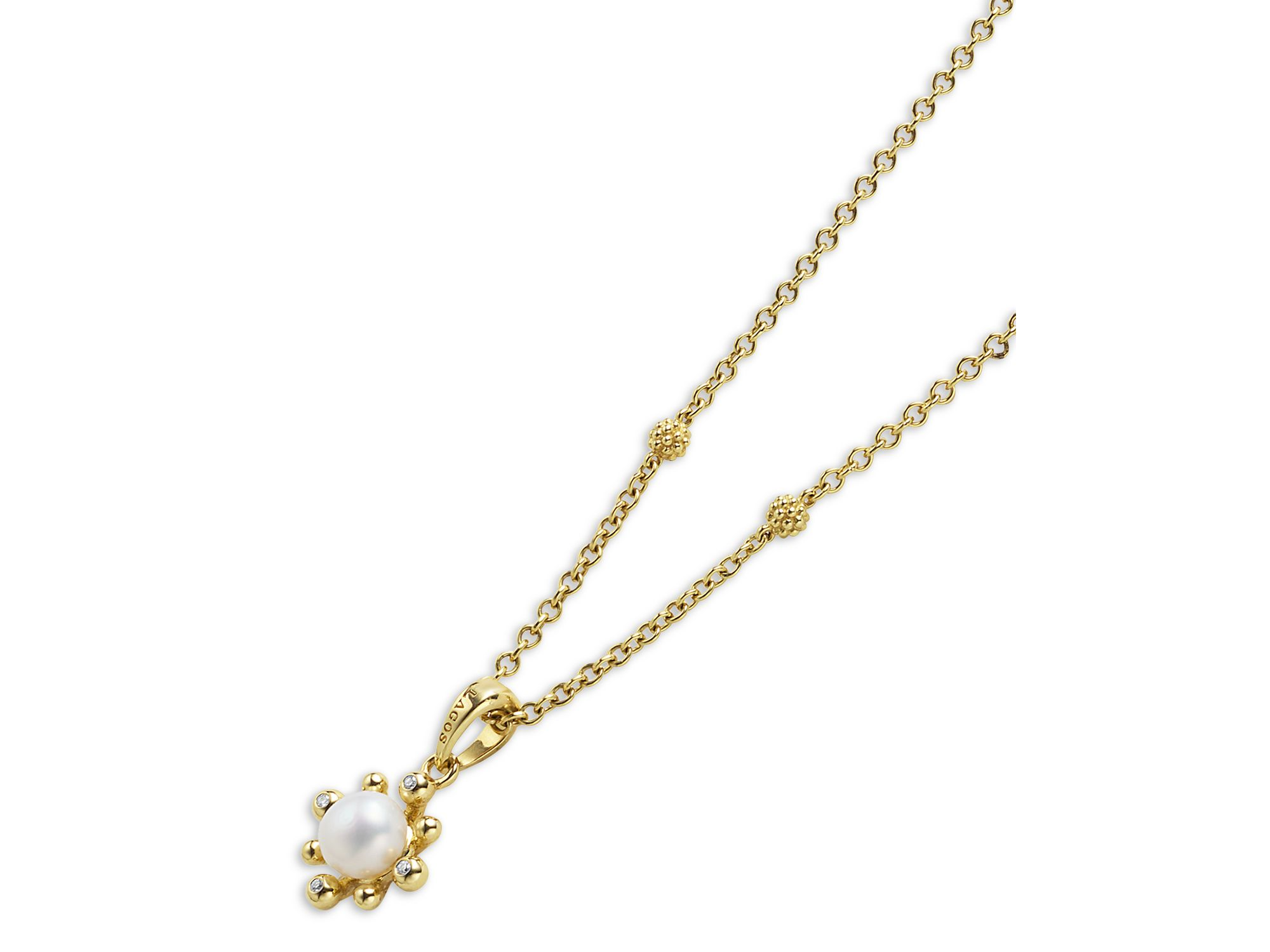 18K Yellow Gold Luna Cultured Pearl & Diamond Fleur Pendant Necklace, 16"-18" — Image 3