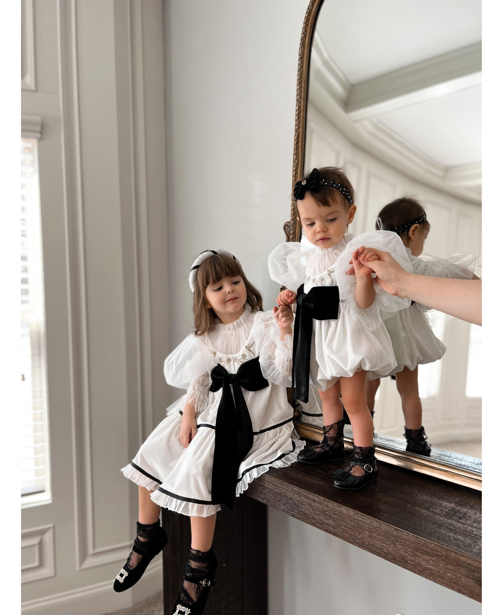Girls' Aurora Ivory Velour Dress with Tulle Puff Sleeves - Baby, Little Kid, Big Kid — Image 5