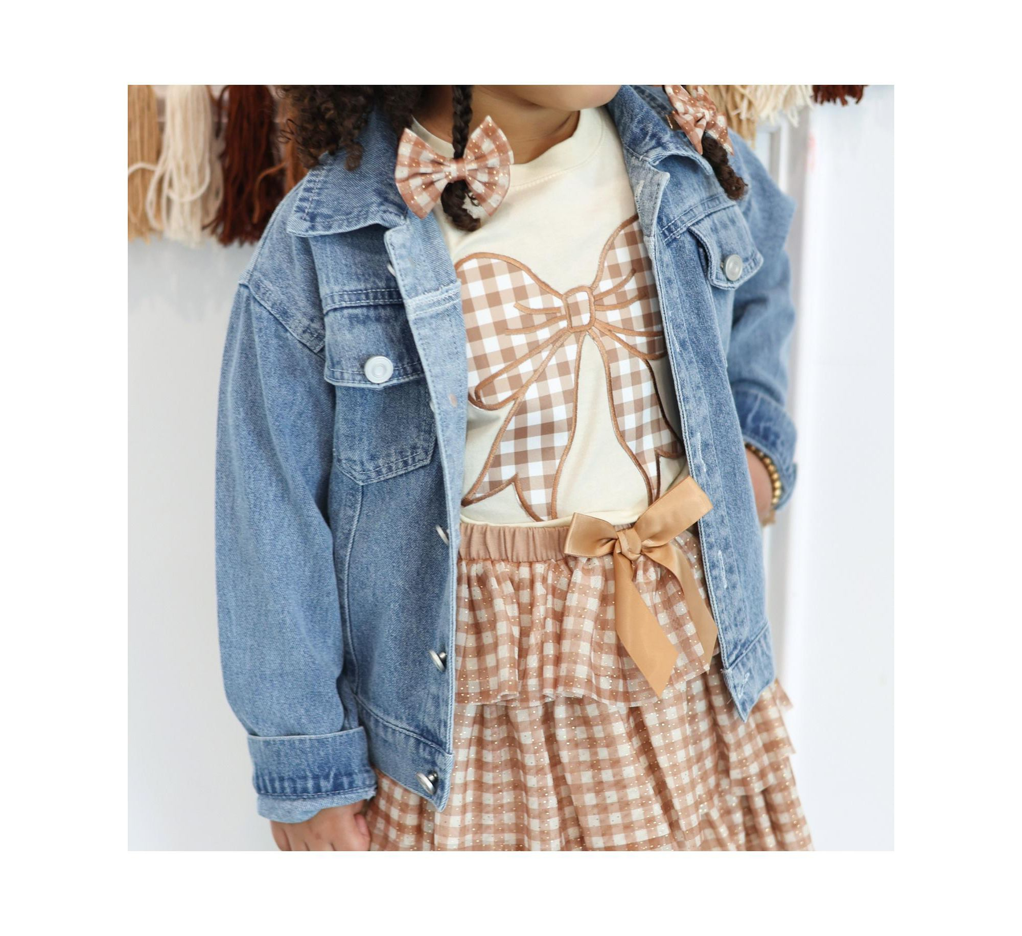 Girls' Howdy Gingham Bow Patch Denim Jacket - Little Kid, Big Kid — Image 3