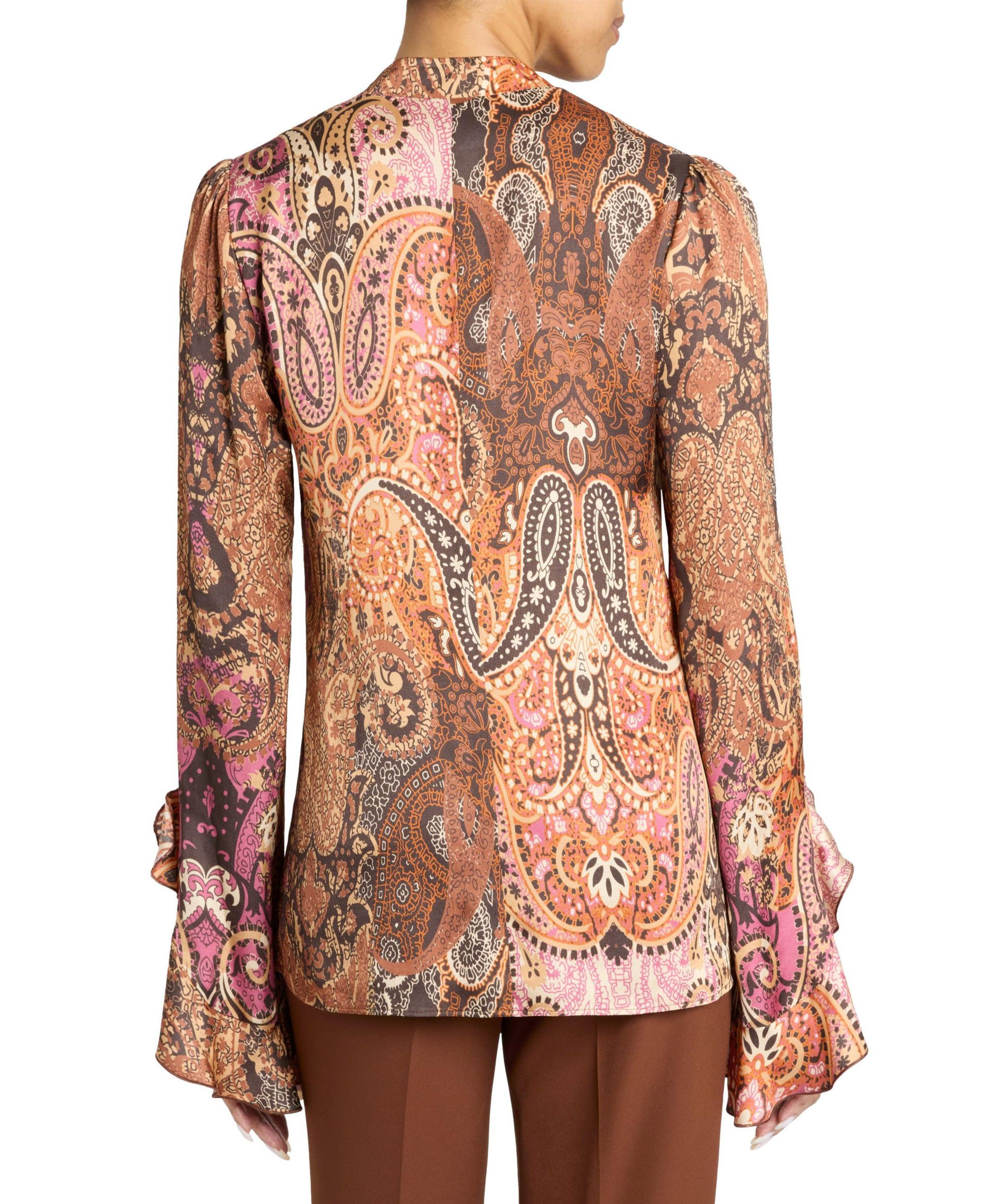 Sienna Long Sleeve Blouse with Neck Tie in Printed Charmeuse — Image 3