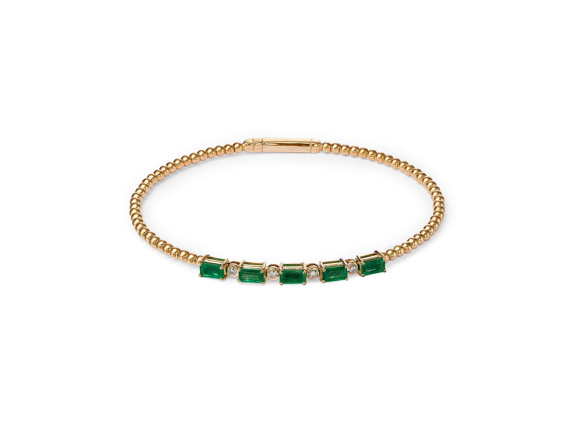 Emerald & Diamond Bangle Bracelet in 14K Yellow Gold — Image 3