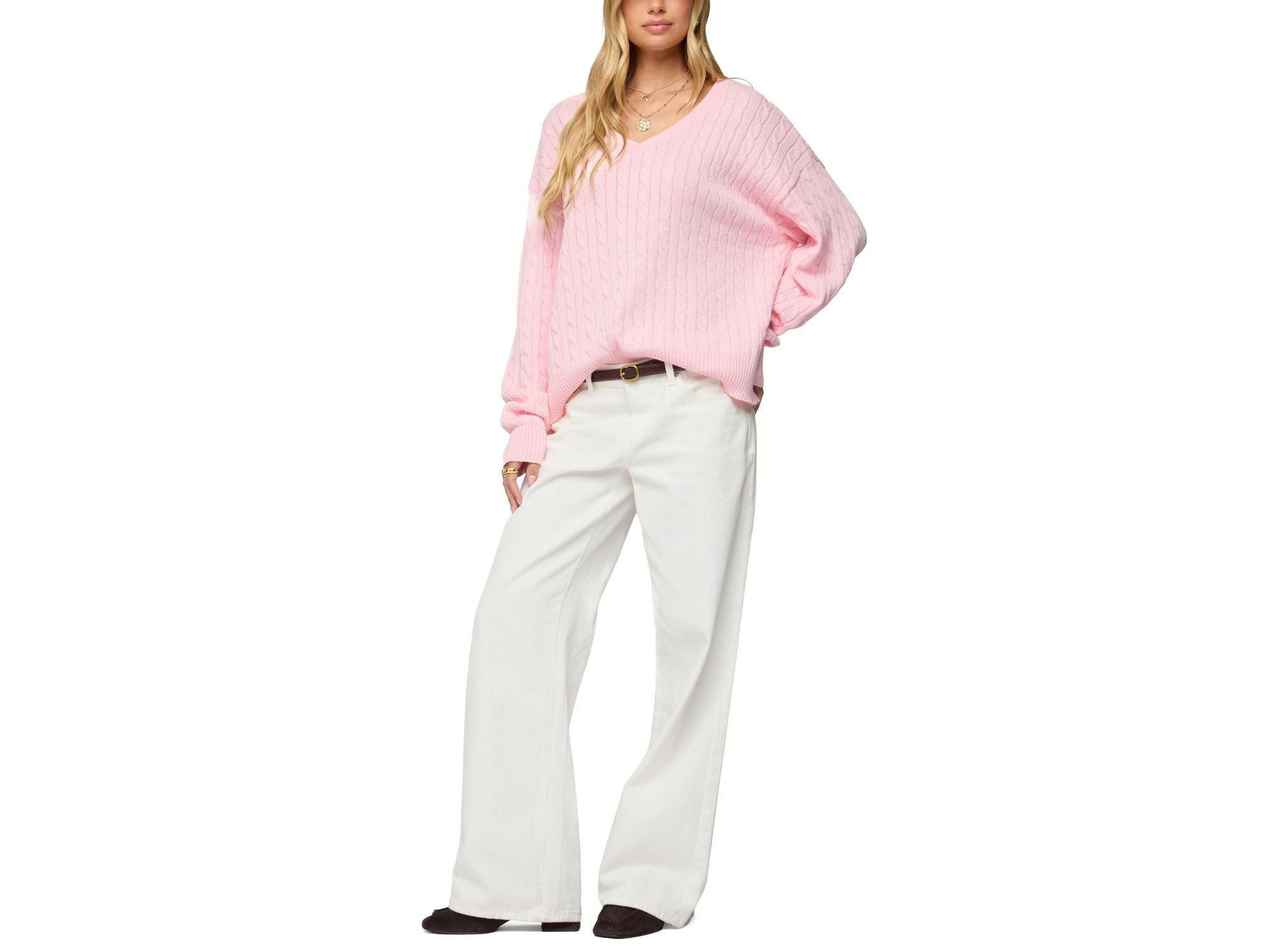 Polly V Neck Cable Knit Sweater — Image 5