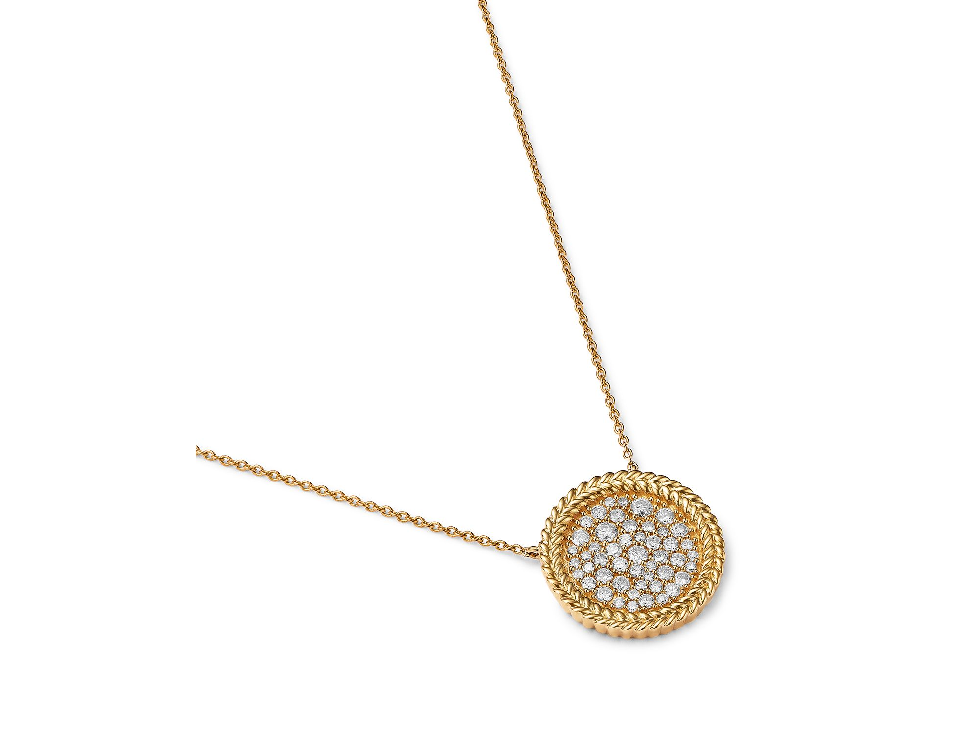 Diamond Pave Disc Pendant Necklace with 14K Yellow Gold Bead Setting, 0.50 tcw — Image 3