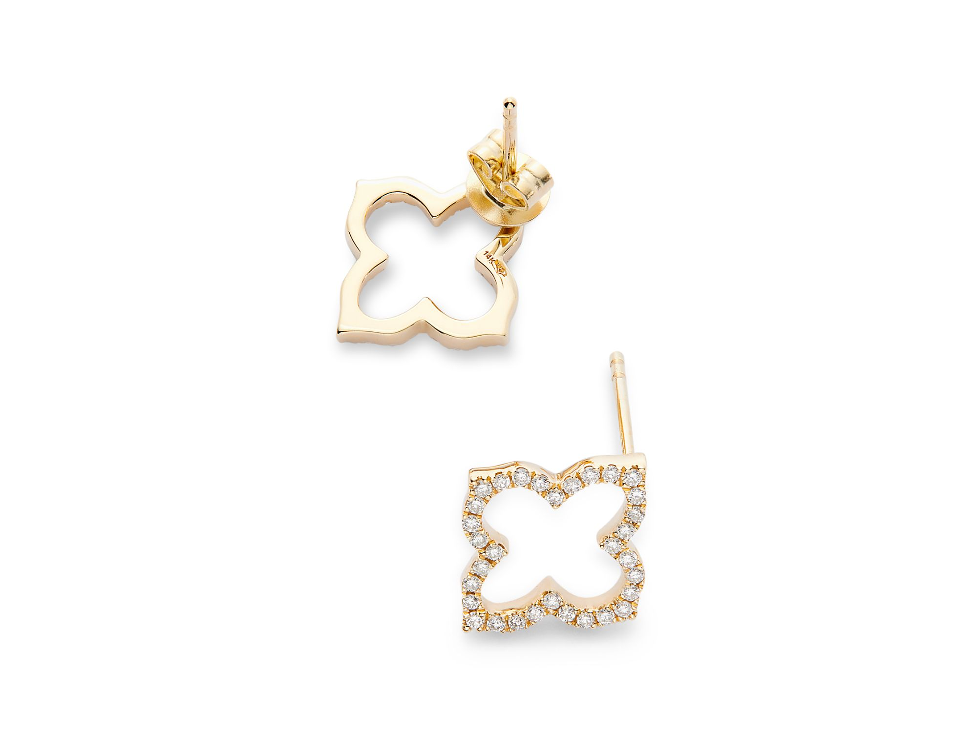 Diamond Clover Stud Earrings in 14K Yellow Gold, 0.20 tcw — Image 3