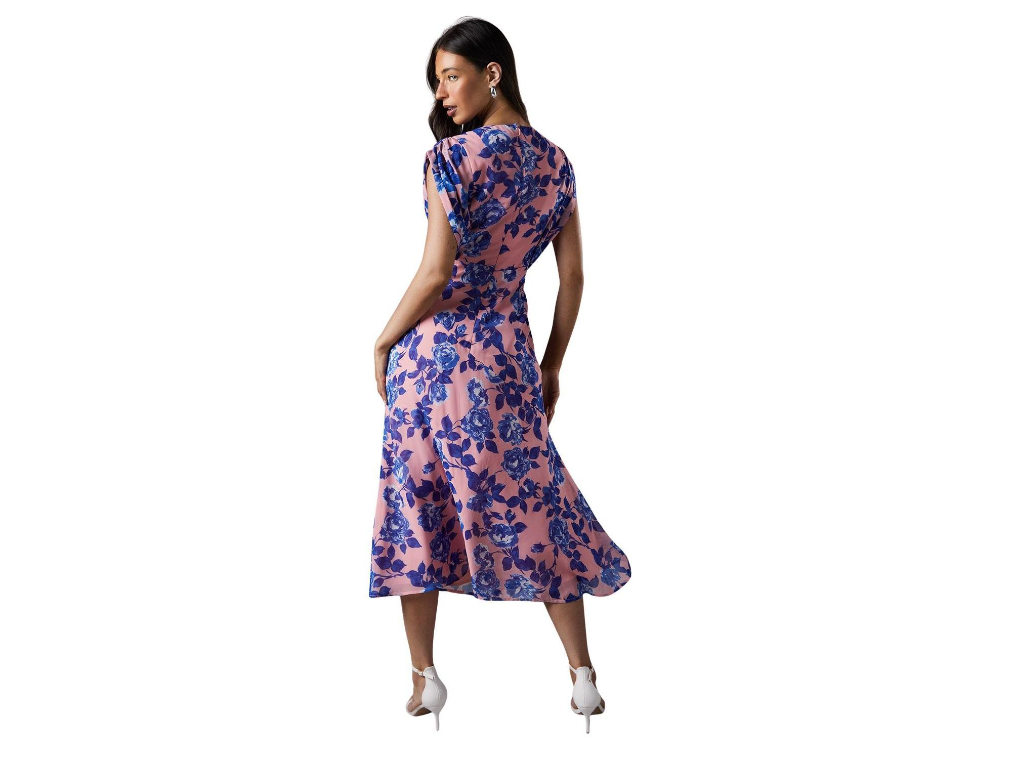 Cap Sleeve Floral Chiffon Midi Dress — Image 4