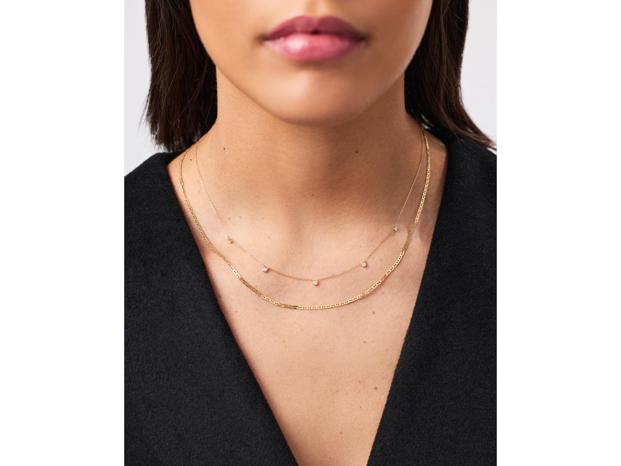 Solid Yellow Gold Flat Mariner Chain Necklace — Image 3