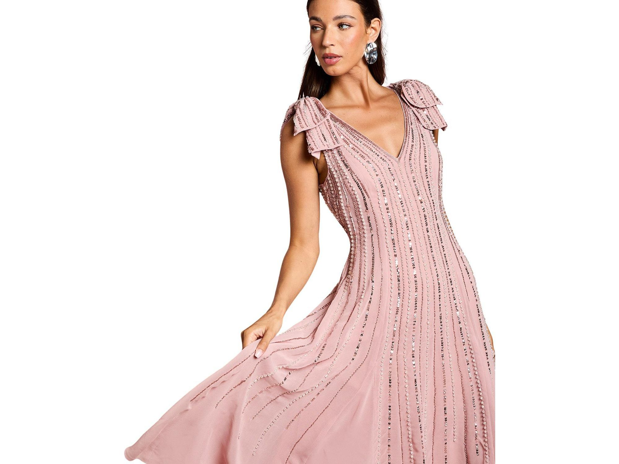 Bow Shoulder Embellished Midi Dress — Image 3