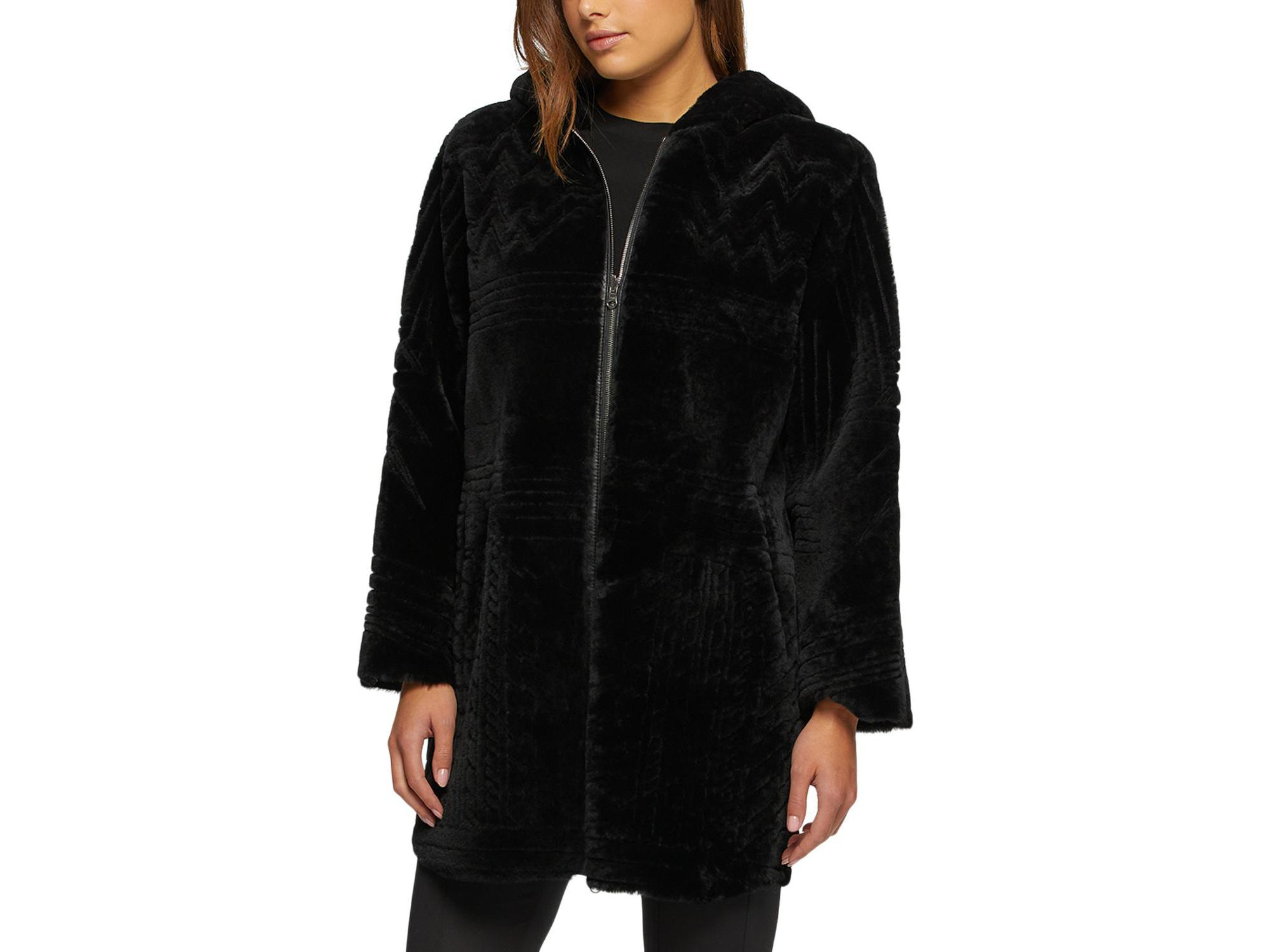 Reversible Shearling Parka Coat with Grooved Pattern — Image 6