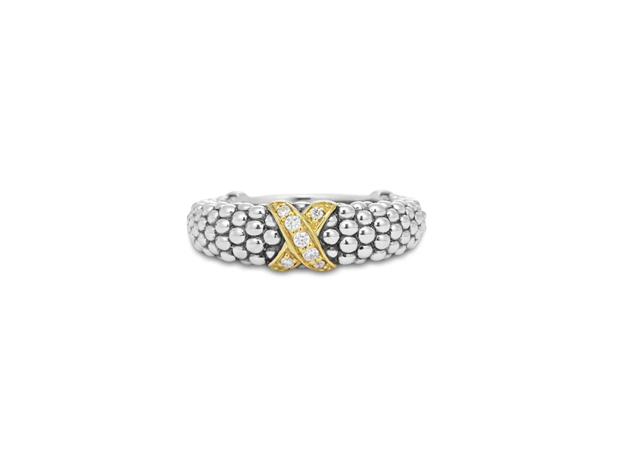 18K Green Gold & Sterling Silver Embrace Collection Diamond Caviar Ring — Image 7