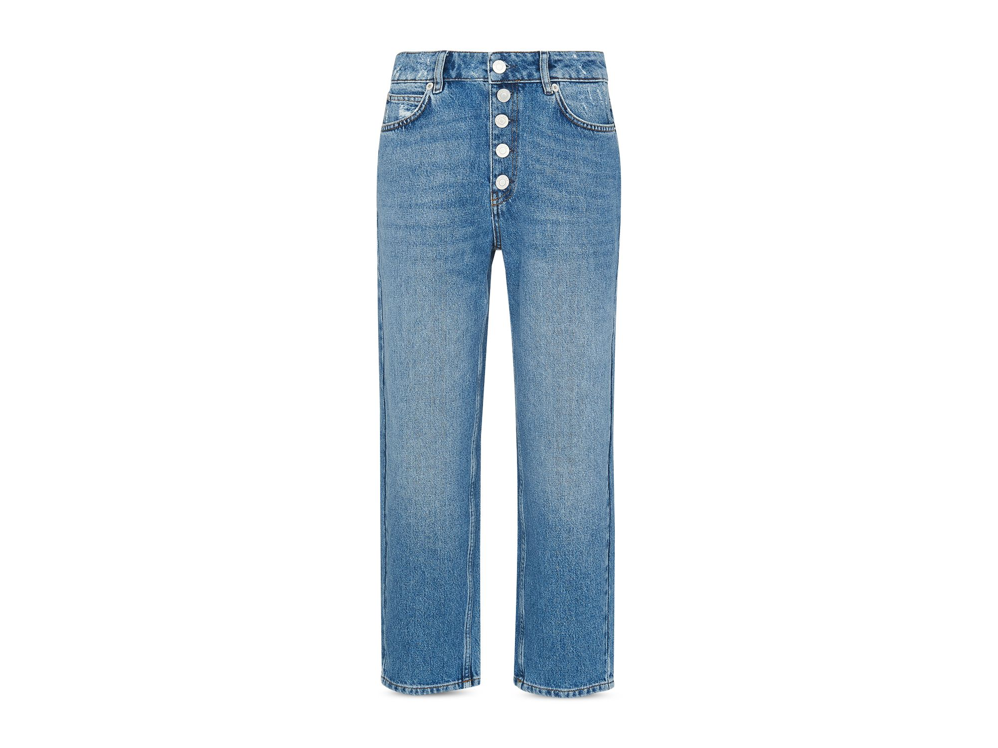 Hollie Button-Fly High Rise Cropped Straight Jeans in Denim — Image 3